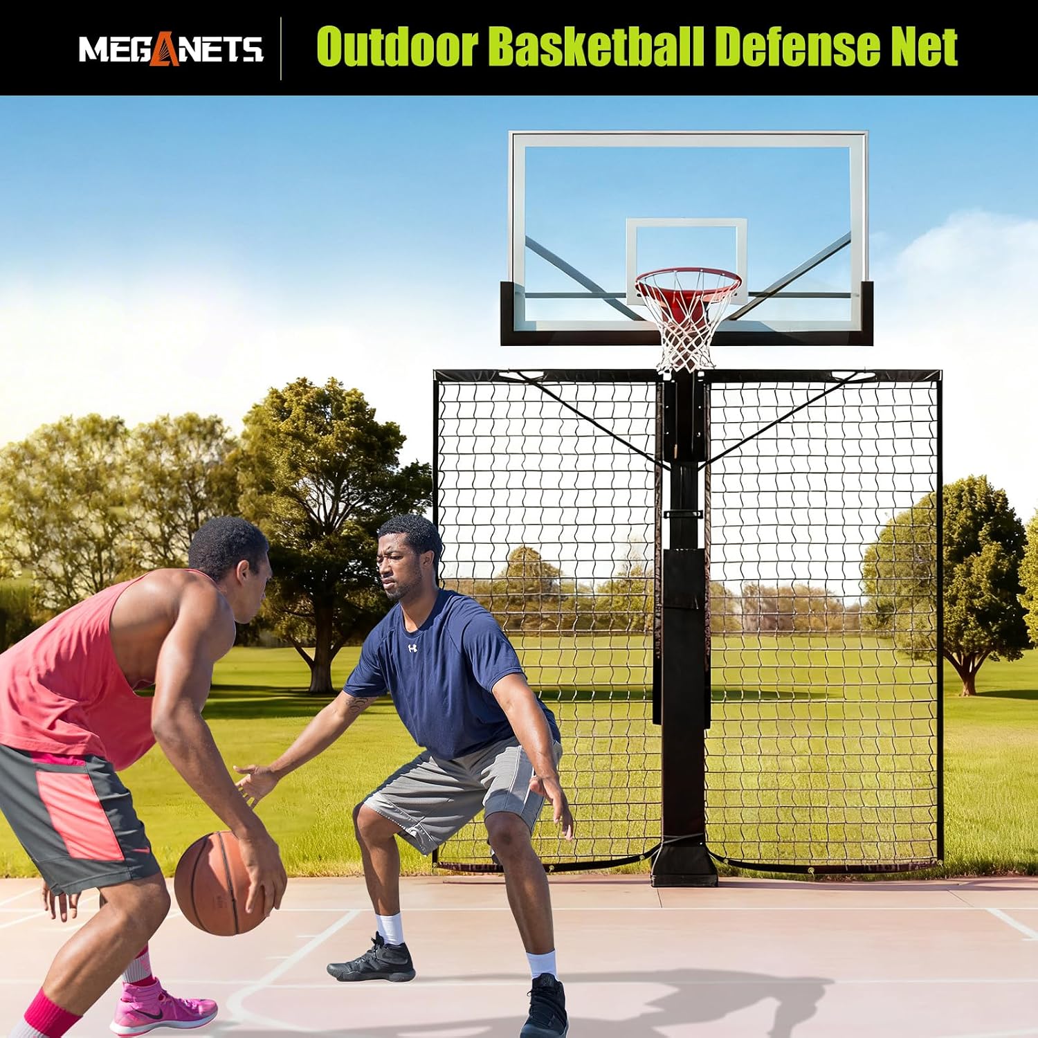 Heavy Duty Basketball Return Net 12FT X 10FT, UV-Resistant Yard Guard Backstop Net Basketball Return & Defensive Net System, Ball Net Catcher Suit for Square Poles