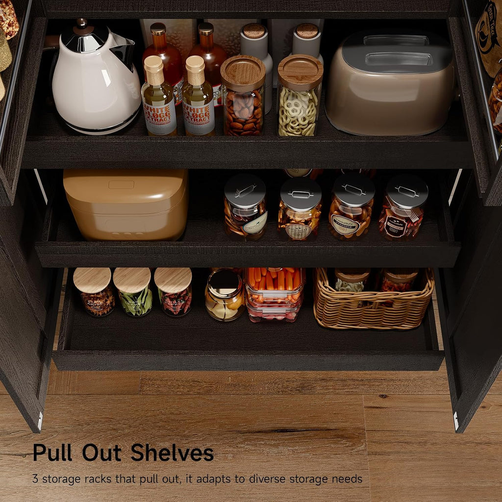 ONBRILL 71' Tall Farmhouse Kitchen Pantry Cabinet with 3 Pull Out Shelves & 2 Large Drawers, Pantry Storage Cabinet with 6 Door Shelf & Adjustable Shelf, Freestanding Cupboard for Kitchen, Dining Room