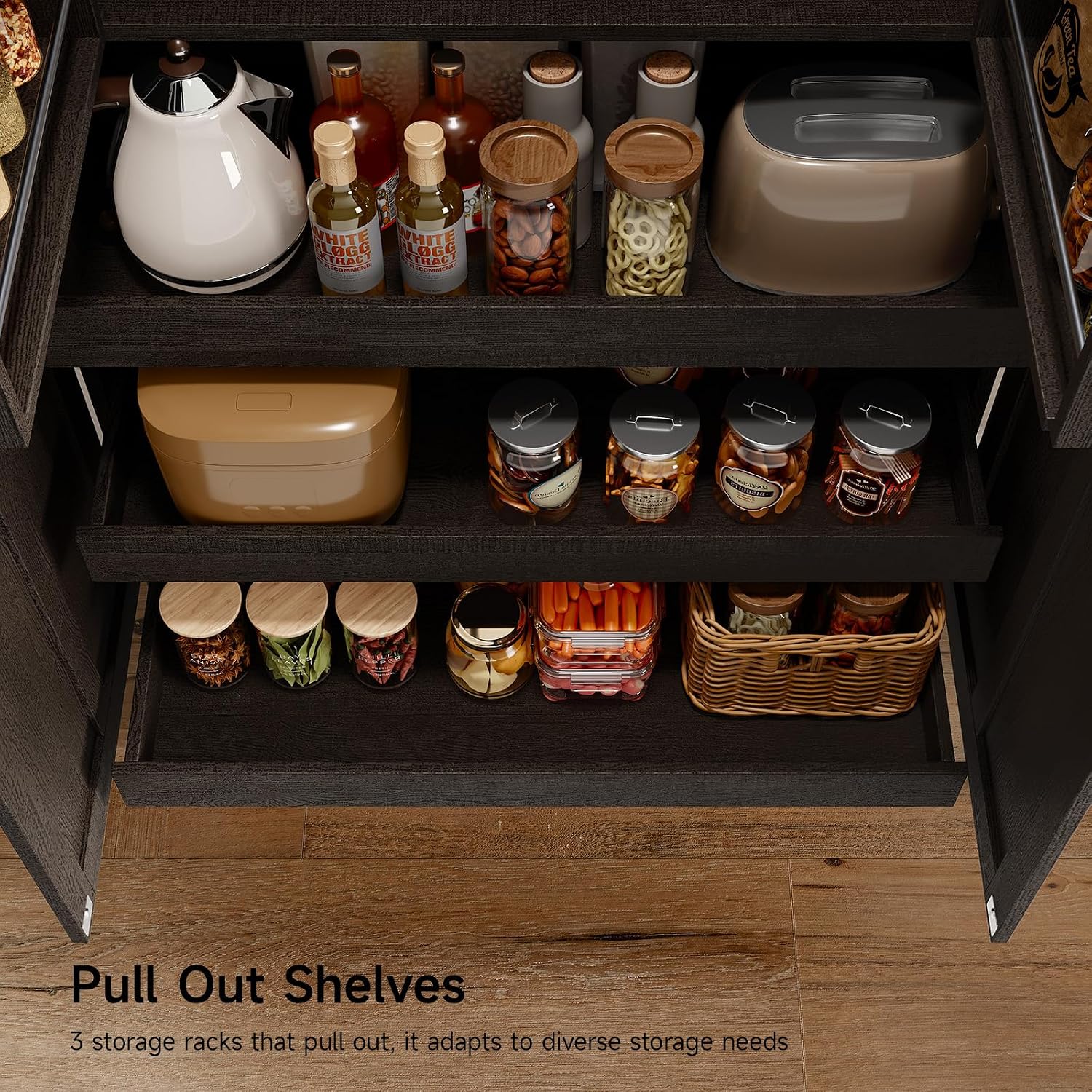 ONBRILL 71' Tall Farmhouse Kitchen Pantry Cabinet with 3 Pull Out Shelves & 2 Large Drawers, Pantry Storage Cabinet with 6 Door Shelf & Adjustable Shelf, Freestanding Cupboard for Kitchen, Dining Room
