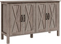 HOMCOM Buffet Cabinet, 47' Sideboard with 4 Barn Doors and 2 Adjustable Shelves, Farmhouse Coffee Bar Cabinet, Gray Wood Grain