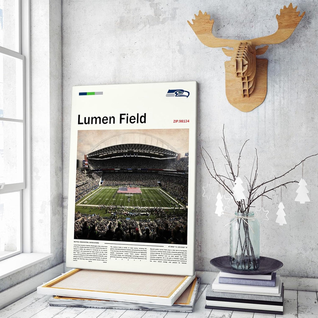(Wrapped Canvas 20'x30') LumenField Canvas Print – Seattle Home Field Wall Art for Seahawks Fans, Sports poster for Game Room or Man Cave Decor