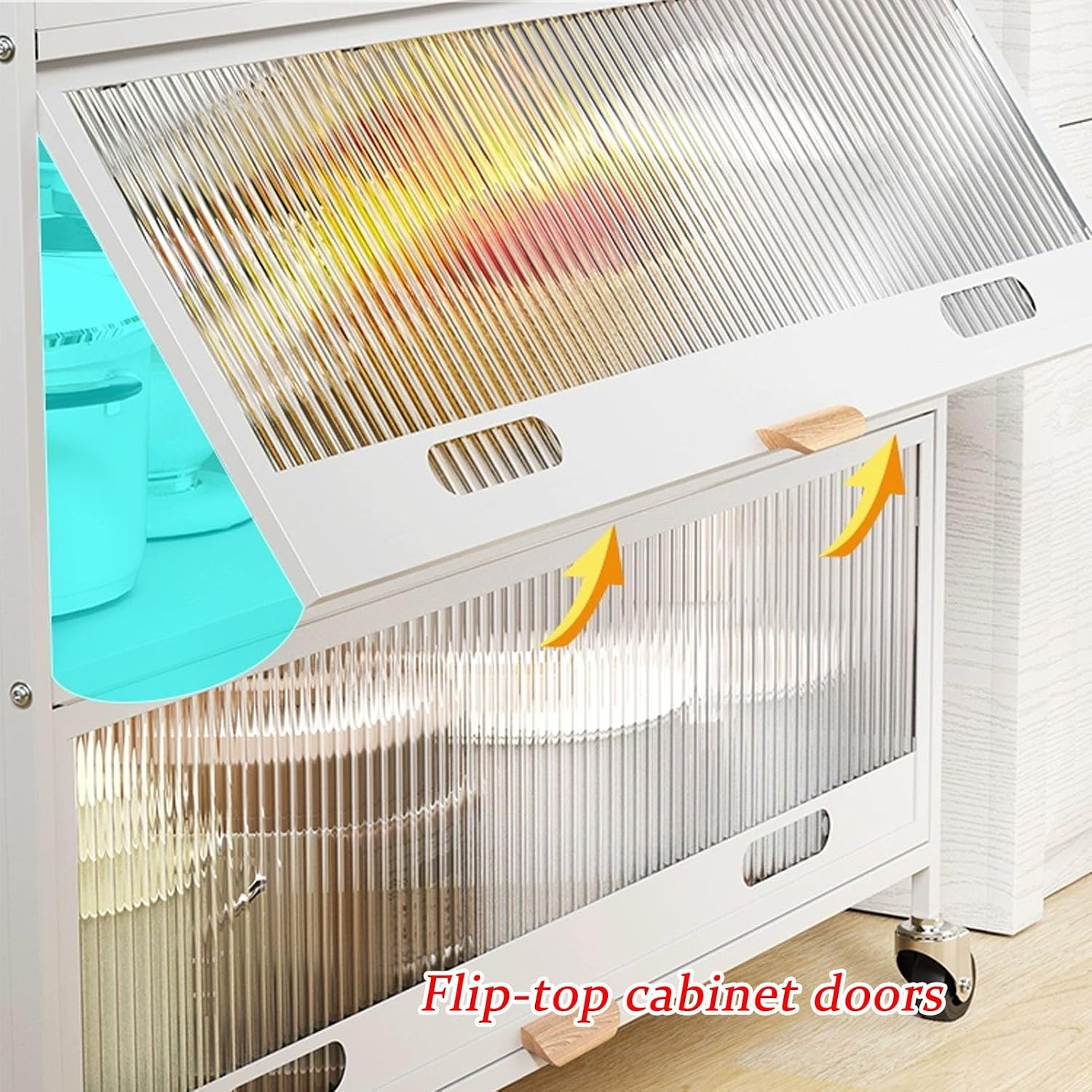 JKGHK 5-Tier Bakers Racks with Storage for Kitchens, Microwave Stand on Wheels with Flip Door Cabinets and Pegboard, Tall Kitchen Pantry Cabinet with Drawer for Home(White,100cm/39.3in)