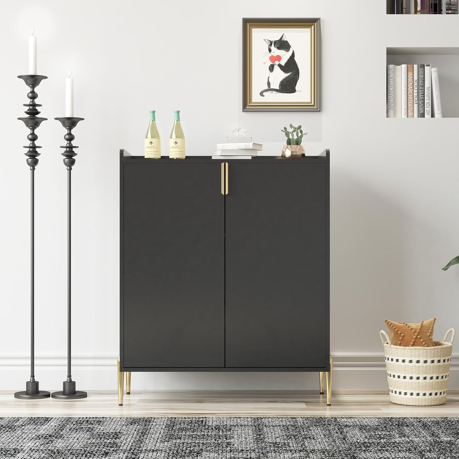 39' Moisture-Resistant Freestanding Storage Cabinet, Kitchen Storage Bakers Rack with Adjustable Shelf, Utility Food Cupboard with Anti-Tipping Device for Kitchen Dining Living Room, Black