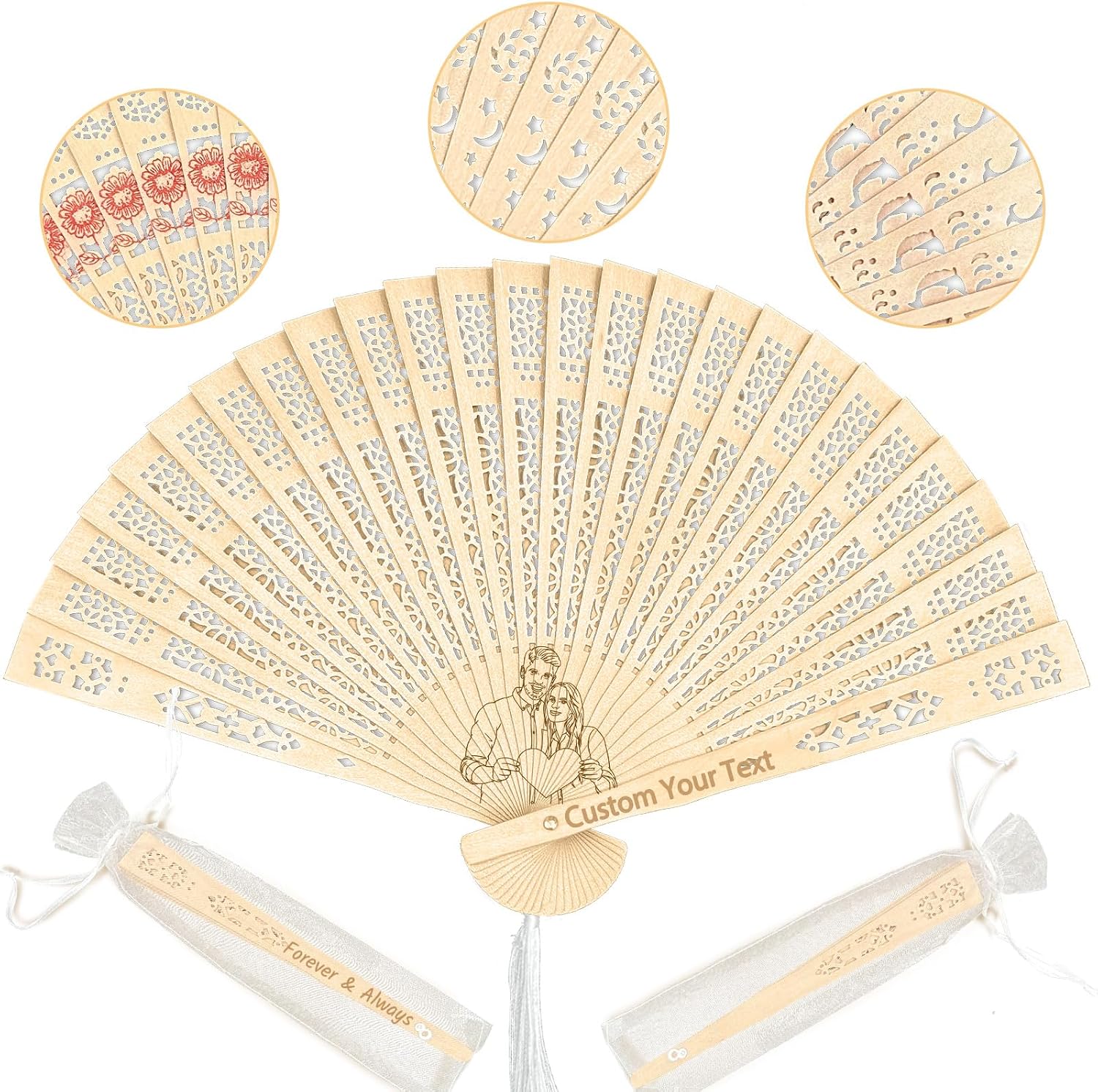 Personalized Wedding Fans Custom Engraved Wedding Party Favors with Photo Bulk 100 Wooden Folding Hand Fan Customized Souvenirs for Guests Him 100pcs