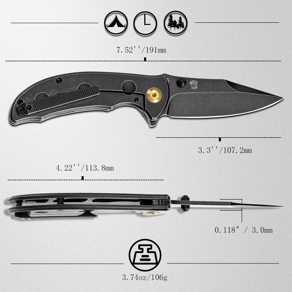 KANSEPT Rei Premium Pocket Folding Knives for Men EDC Pocket Knife 3.3'' CPM 20CV Blade Excellent Folding Knife with Black Stonewashed Titanium Handle EDC K1061A1