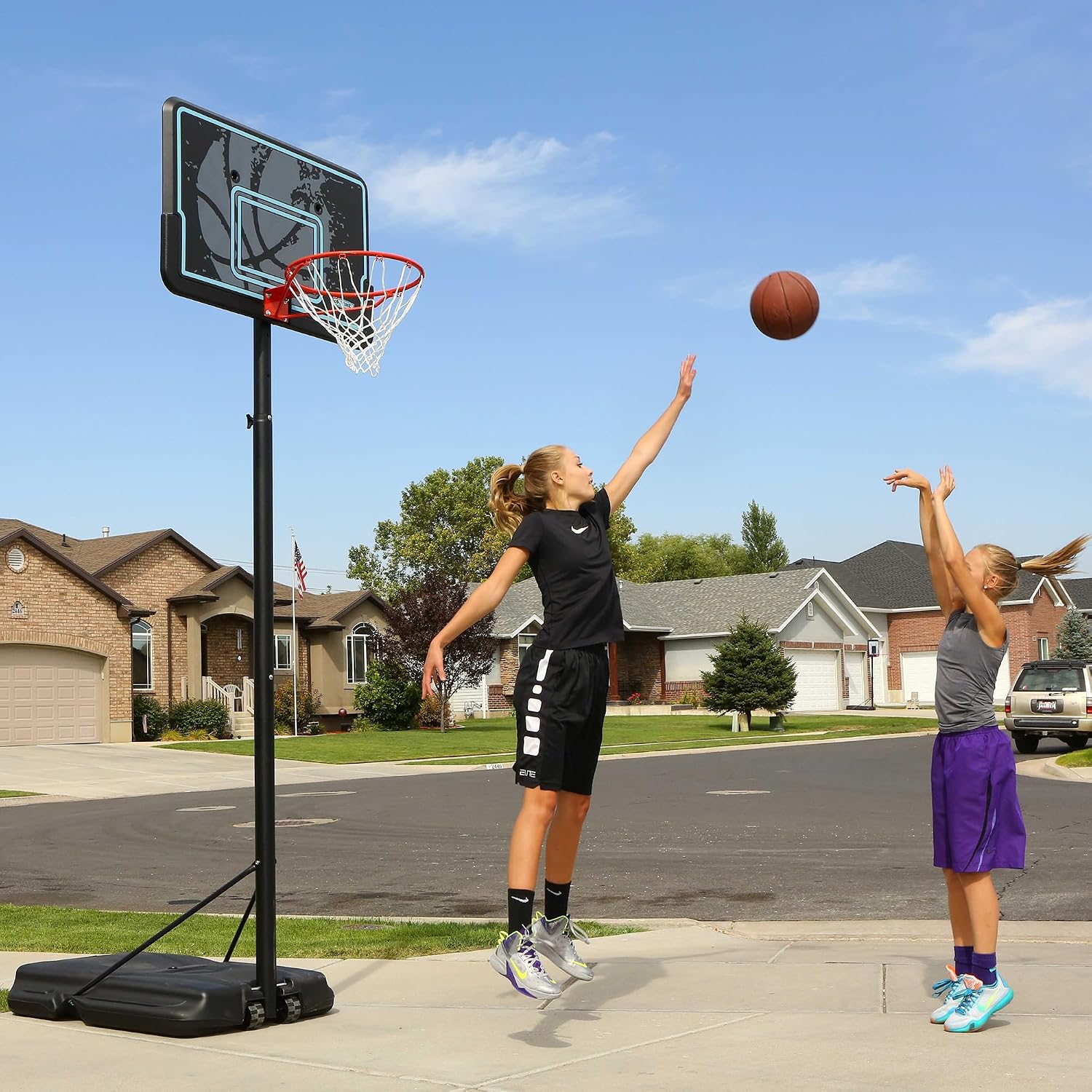 Lifetime Height Adjustable Portable Basketball Hoop, 44 Inch Impact Backboard, Black