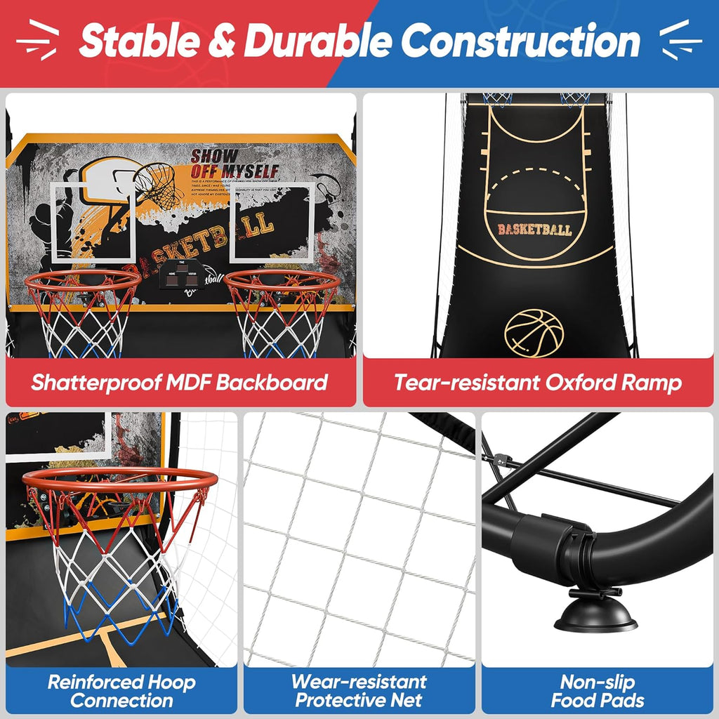 Nova Microdermabrasion Foldable Indoor Basketball Arcade Game Double Shot 2 Player W/ 4 Balls, Electronic Scoreboard and Inflation Pump (Black Gold)