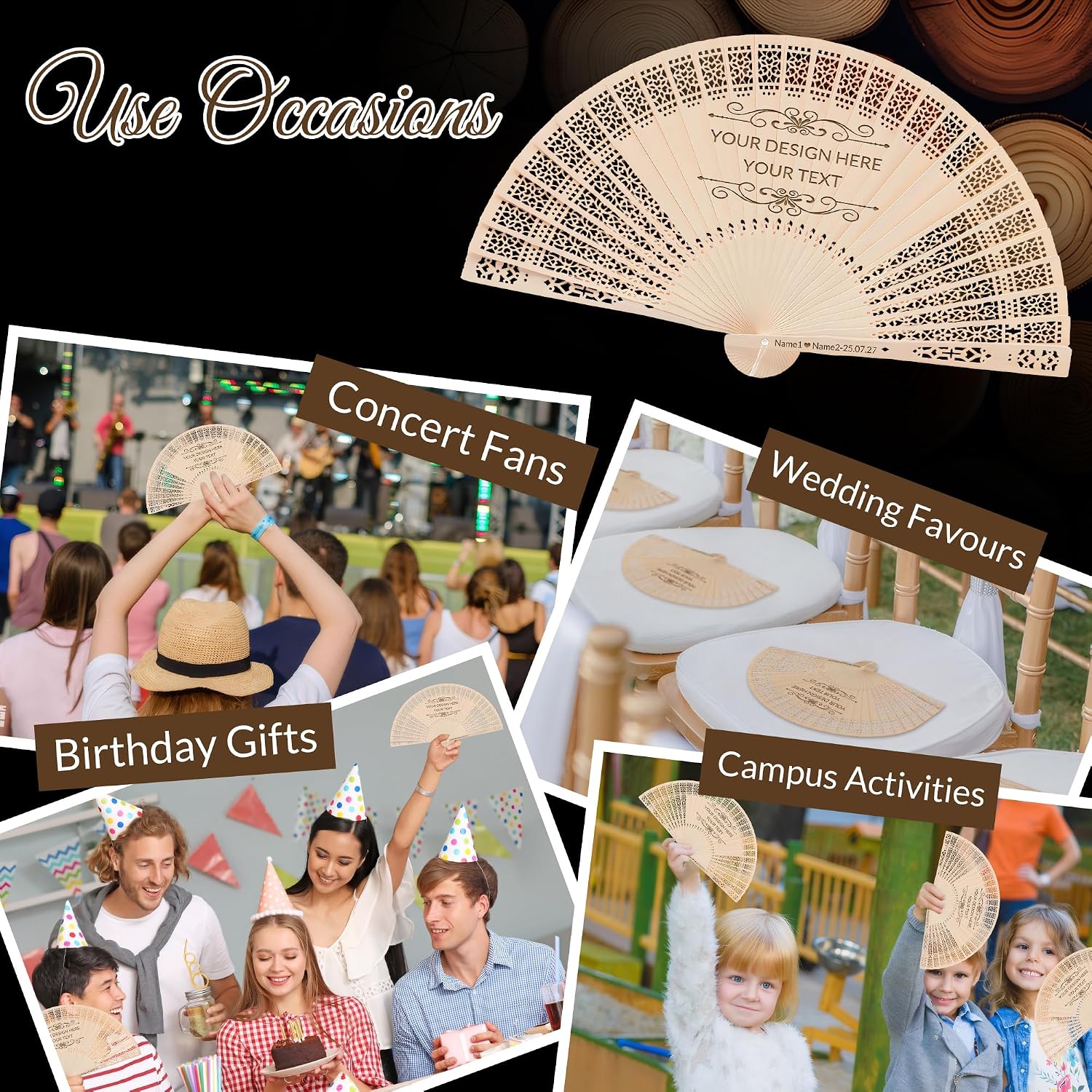 100 PCS Custom Fans Personalized Folding Fans for Line Dancing Wooden Hand Fan Wedding Favors Gift for Guests Personalized Fans for Events