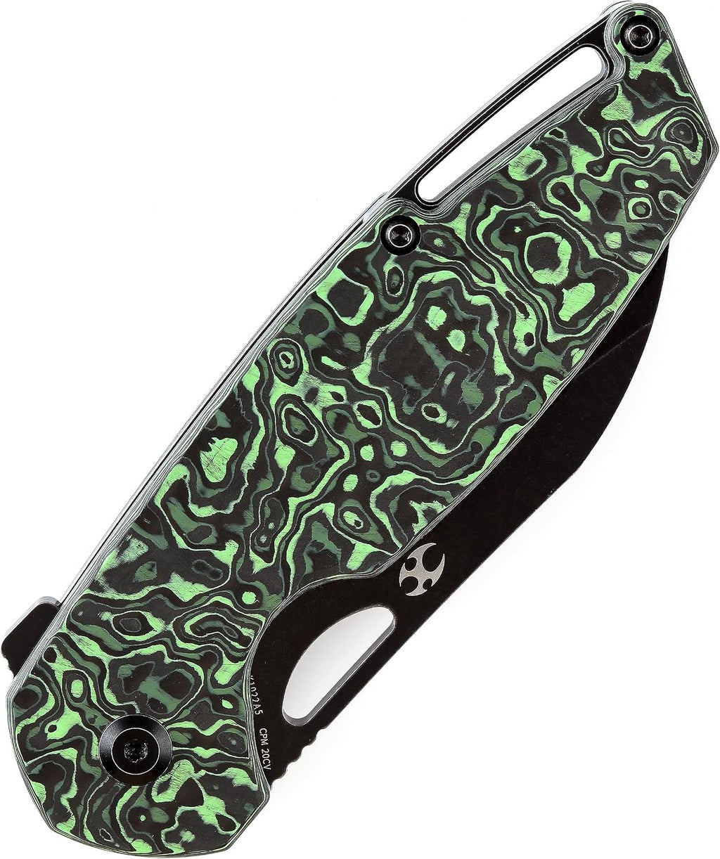 KANSEPT Model 6 Pocket Folding Knives EDC Camping Folding Knife 3.1'' Black Stonewashed CPM 20CV Material Pocket Folding Knife with Green Carbon Fiber Handle Everyday Carry K1022A5