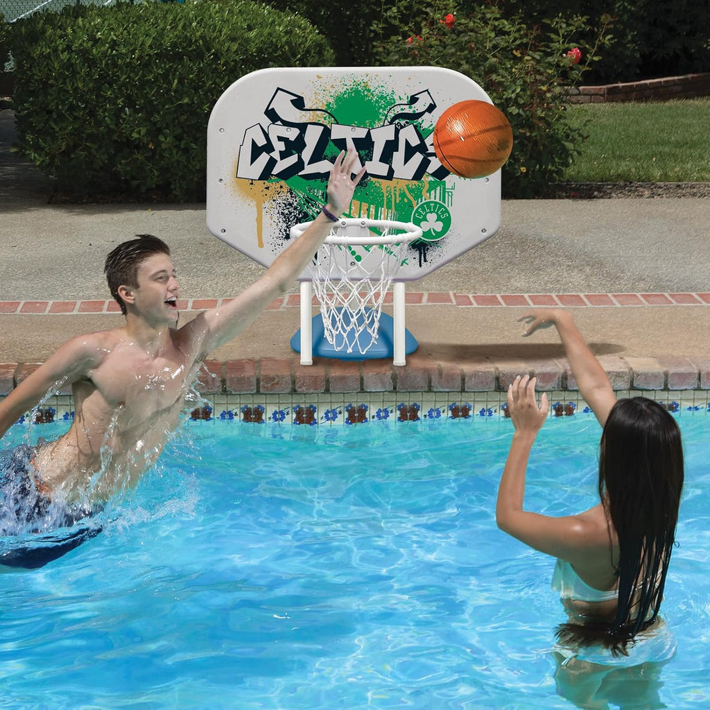 Poolmaster NBA Graffiti Pro Rebounder Poolside Basketball Goal Set with Base, Backboard, Hoop, Net, and Ball