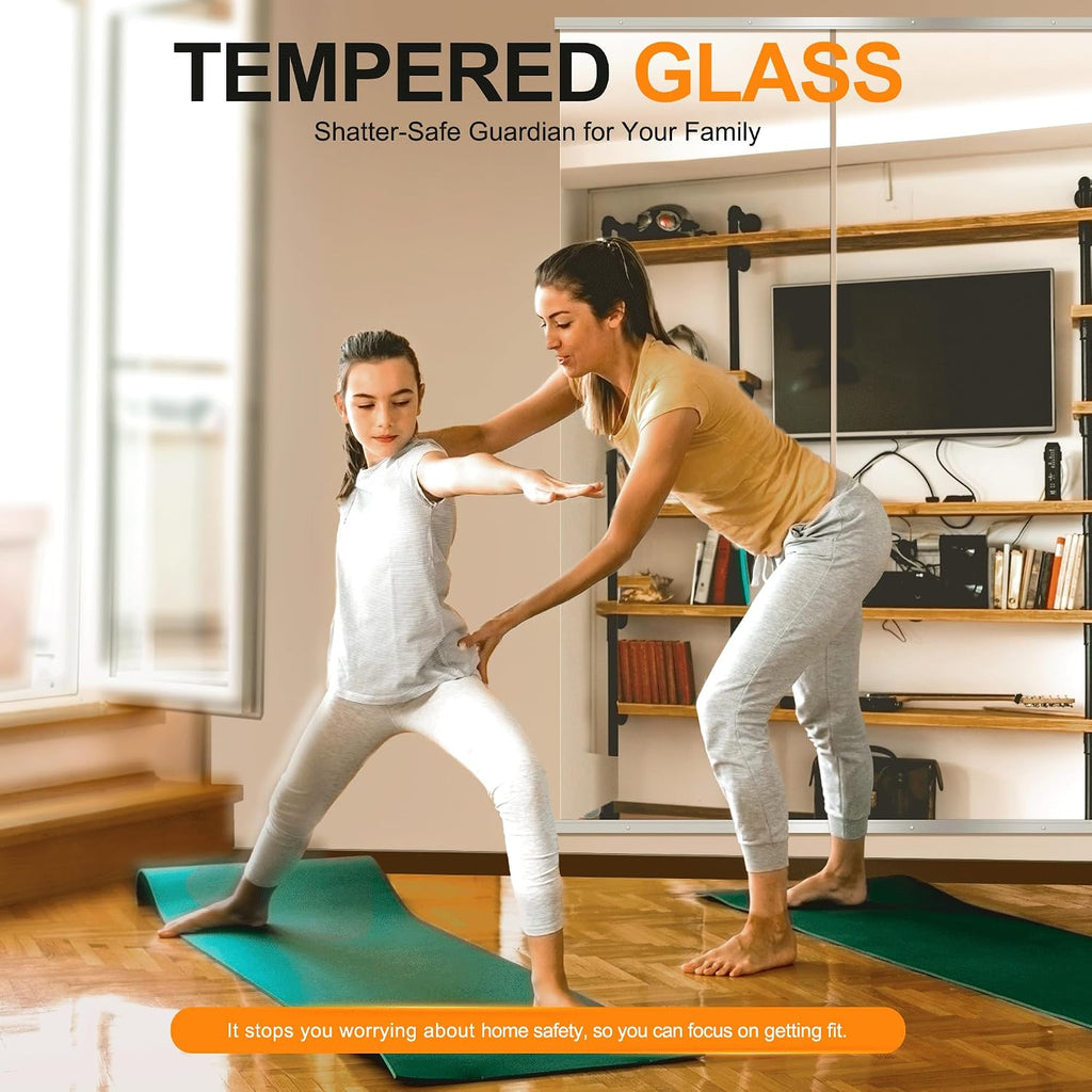 Delma Home Gym Mirror,70''x24''x2PCS Silver,Large Full Body Tempered Glass Frameless, Wall-Mounted for Gym, Yoga, Garage, Bedroom, Bathroom