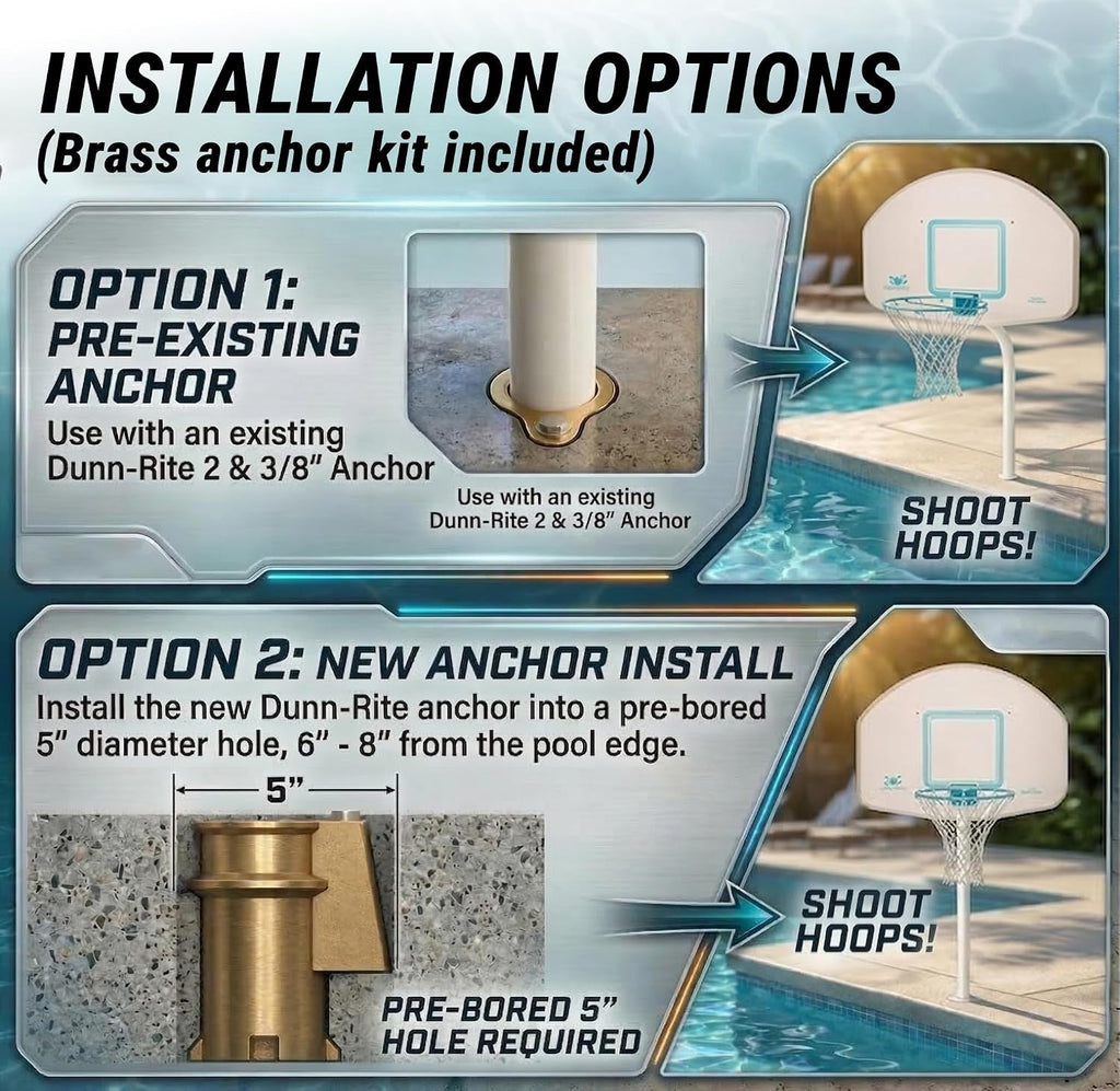 Dunn-Rite Products Deck Shoot Poolside Deck-Mounted Basketball Hoop Set, Choose White or Clear