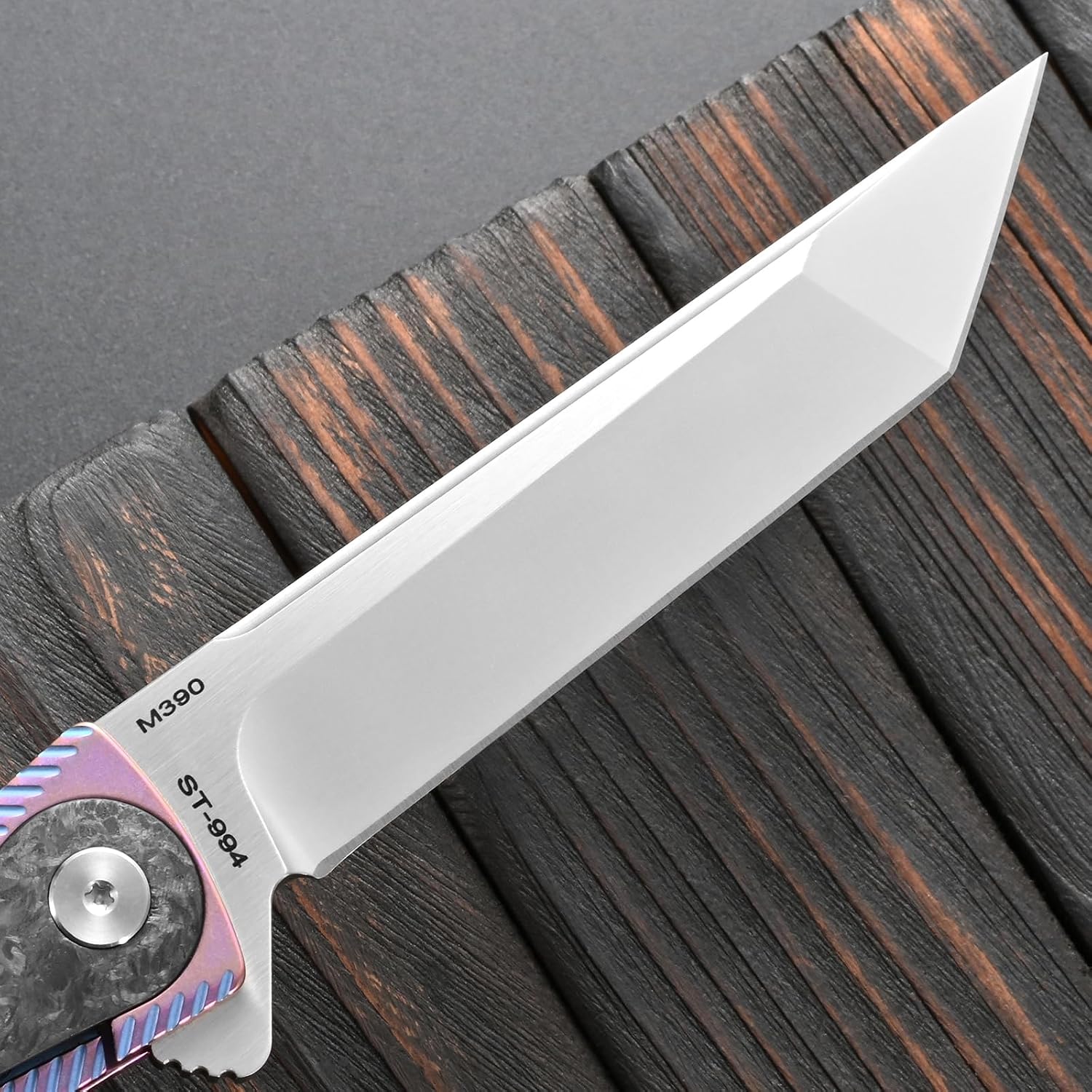 Sitivien ST994 Folding Knife, Handmade M390 Brushed Steel Blade Titanium Carbon Fiber Handle with Ball Bearing for Outdoor Camping Hiking Survival (Pink)