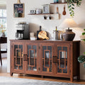 Joaxswe Large Sideboard Buffet Cabinet with Storage, 63' Farmhouse Brown Kitchen Coffee Wine Bar Cabinet with 4 Glass Doors, Wood Mid Century Modern Side Board Table for Dining Room, Living Room