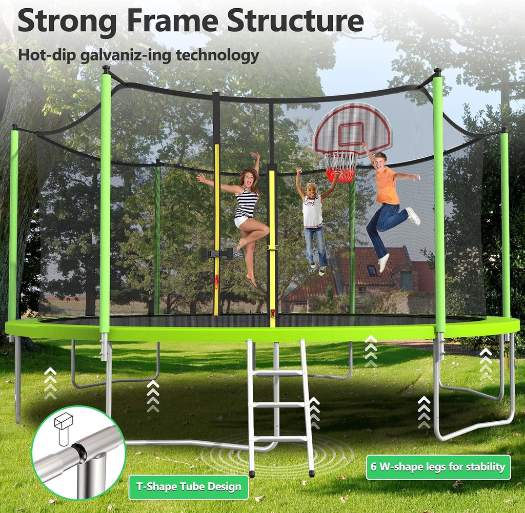 Lyromix Upgraded Trampoline with Lights, Large Outdoor Trampoline with Sprinkler,Basketball Hoop and Net, Capacity for 5-8 Kids and Adults