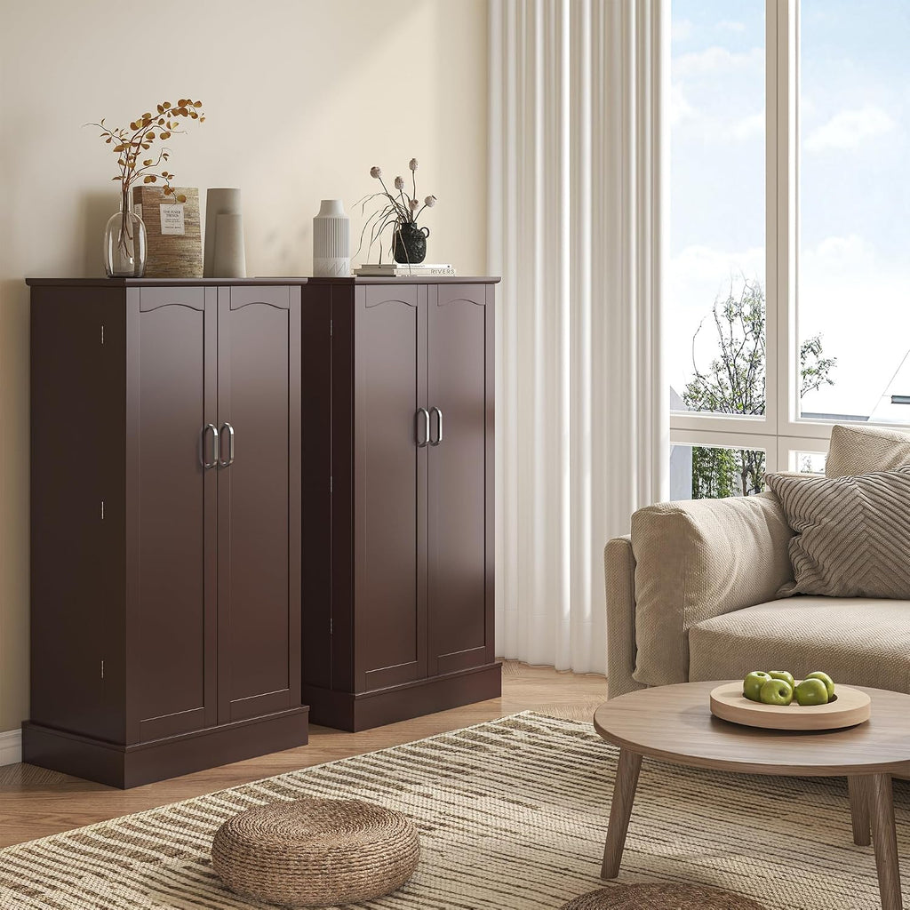 kepptory 47' Freestanding Kitchen Pantry Cabinet with Adjustable Shelves | Magnetic Doors & Anti-Tip Device, Storage Cupboard for Kitchen Laundry Living Room, Walnut