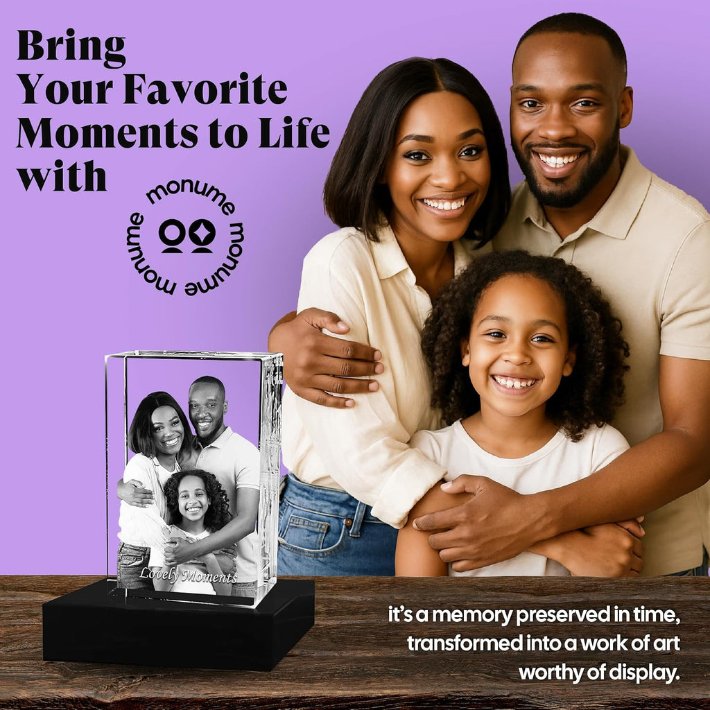 Monume 3D Crystal Cube Portrait (Medium) – Laser Engraved Personalized Crystal Photo Made from Clear-Cut Glass – Custom Photo Gifts for Weddings, Memorials, Anniversaries & More