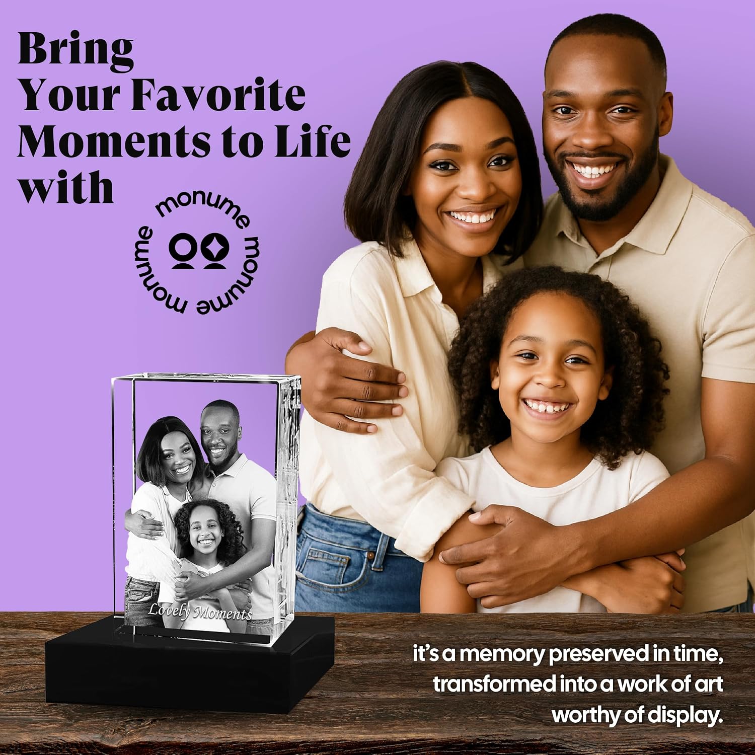 Monume 3D Crystal Cube Portrait (Medium) – Laser Engraved Personalized Crystal Photo Made from Clear-Cut Glass – Custom Photo Gifts for Weddings, Memorials, Anniversaries & More