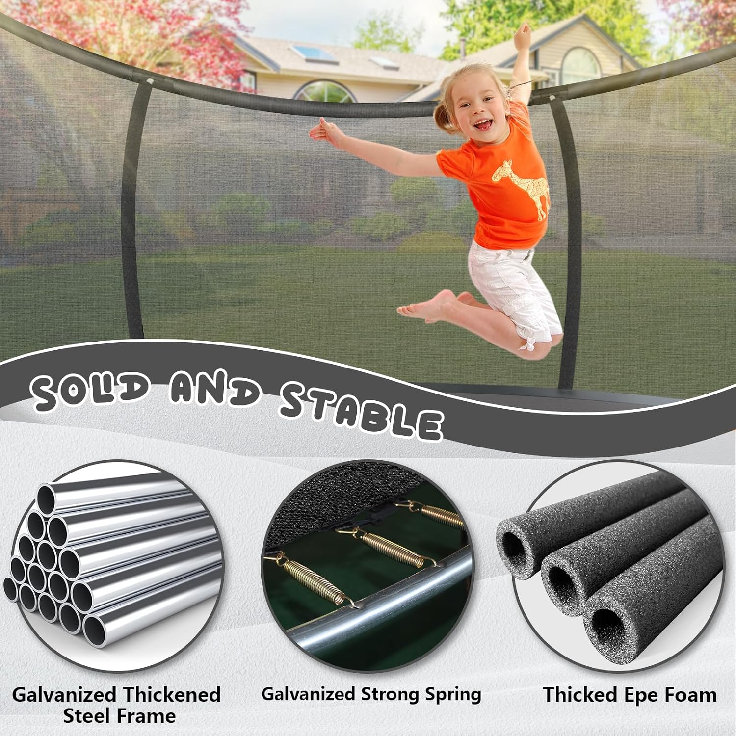 12FT 14FT Trampoline for Adults/Kids - Outdoor Trampoline with Basketball Hoop, Curved Poles, Enclosure Net and Ladder, Heavy Duty Recreational Trampoline, ASTM Approval
