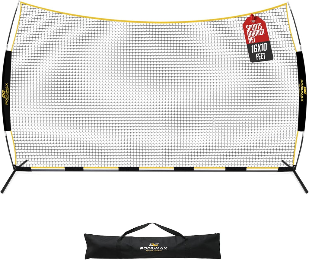 PodiuMax 16x10FT Barricade Backstop Net, Baseball Basketball Barrier with Upgrade Steel Frame, Protective Net for Baseball, Lacrosse, Soccer, Basketball & More, Soccer Backstop Net for Backyard Park