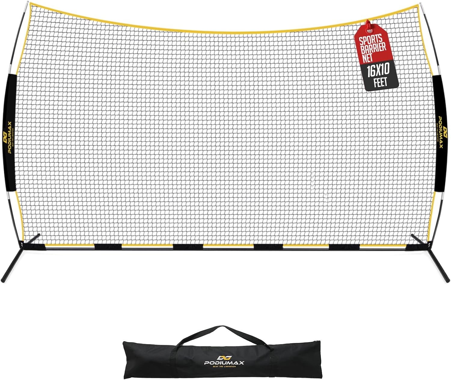 PodiuMax 16x10FT Barricade Backstop Net, Baseball Basketball Barrier with Upgrade Steel Frame, Protective Net for Baseball, Lacrosse, Soccer, Basketball & More, Soccer Backstop Net for Backyard Park