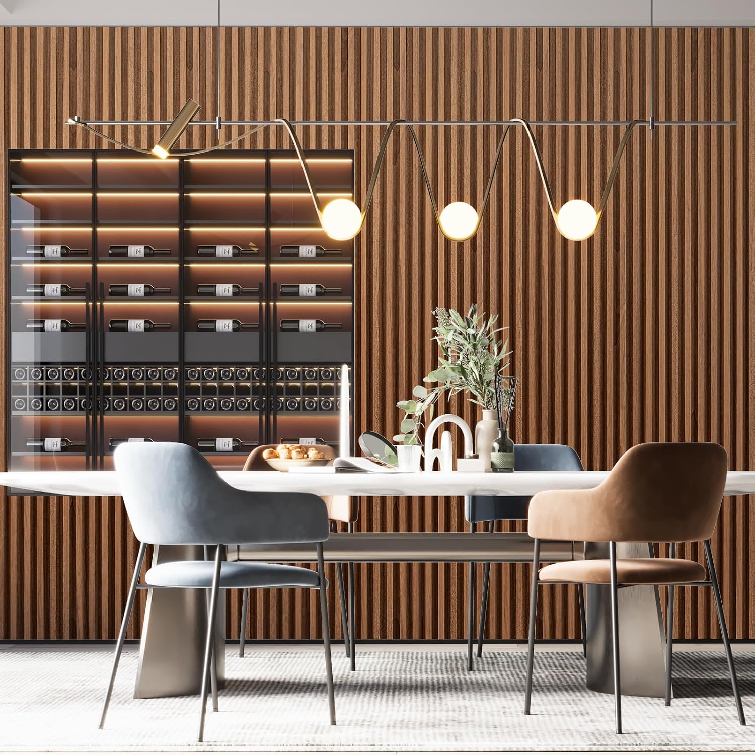 Art3dwallpanels Wood Slat Wall Paneling, 104'' x 6.7'' WPC Soundproof 3D Wall Panels for Interior Wall Decor, 8 Pack Fluted Textured Panel Wall Slats, Teak