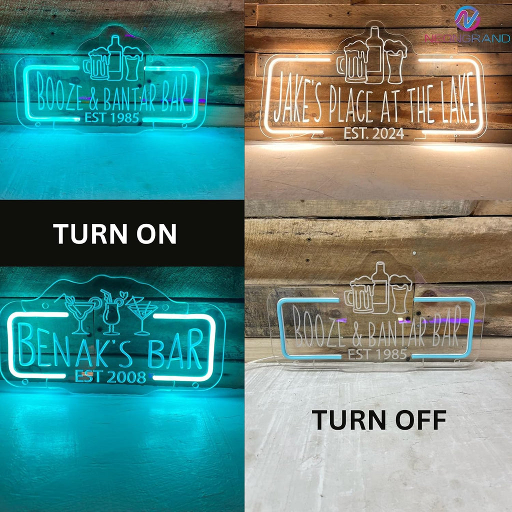 Personalized Neon Bar Sign – Custom Light Up Sign for Home Bar, Lounge, or Man Cave Decor (Engraving Rectangle)