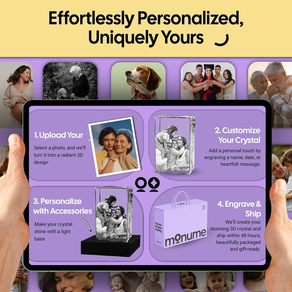 Monume 3D Crystal Cube Portrait (Medium) – Laser Engraved Personalized Crystal Photo Made from Clear-Cut Glass – Custom Photo Gifts for Weddings, Memorials, Anniversaries & More