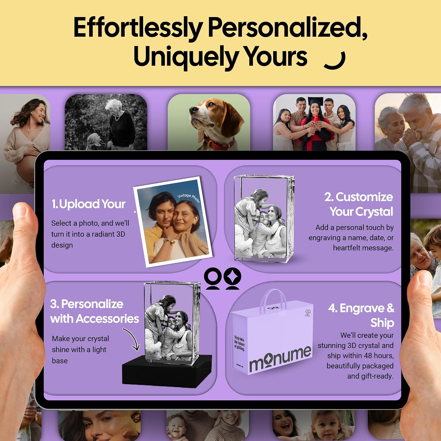 Monume 3D Crystal Cube Portrait (Medium) – Laser Engraved Personalized Crystal Photo Made from Clear-Cut Glass – Custom Photo Gifts for Weddings, Memorials, Anniversaries & More