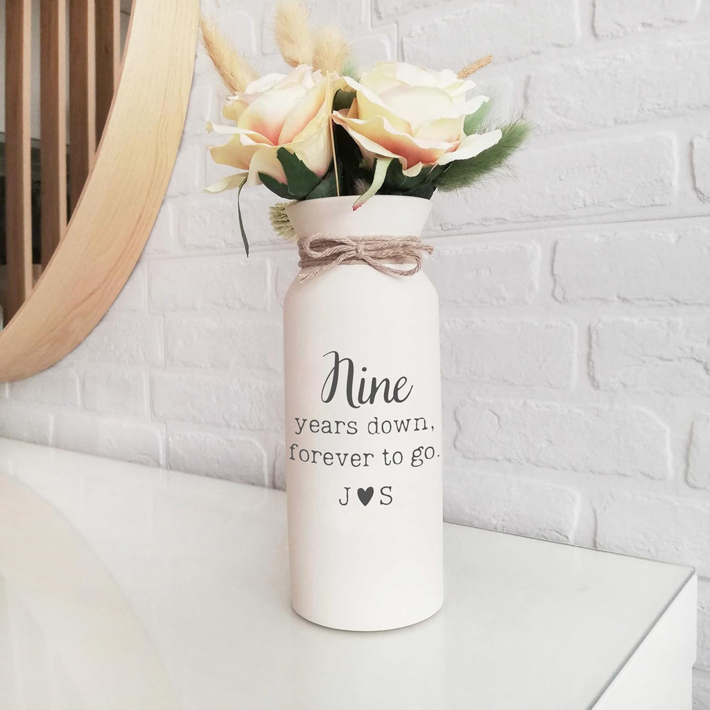 9th Anniversary Pottery Gifts vase for her Nine 9 Wedding Years Ninth for Wife him Husband Custom Personalized with Couple Engraved Monograms