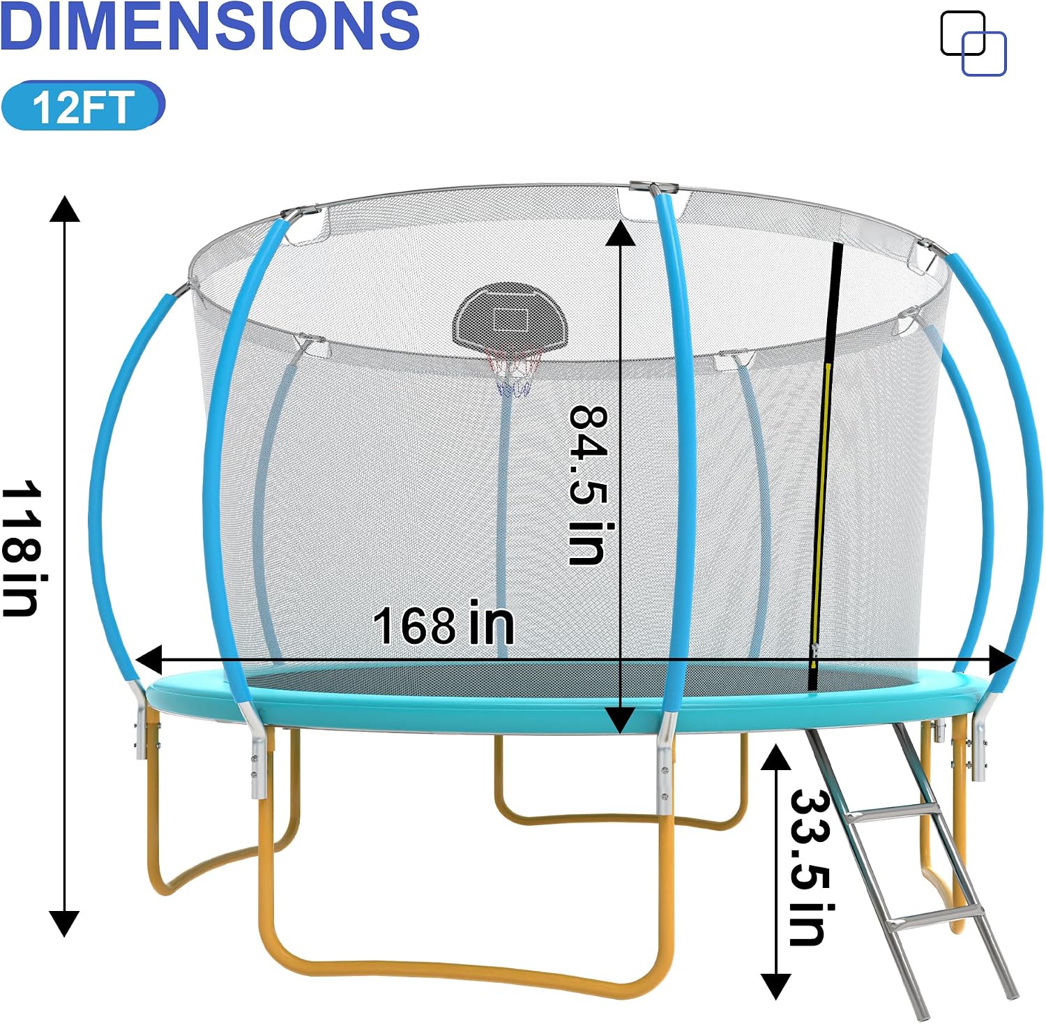 Tranpoline Outdoor 10FT 12FT 14FT 16FT Tranpoline for Kids & Adults,Recreational Tranpoline with Basketball Hoop,Safety Enclosure Net & Ladder