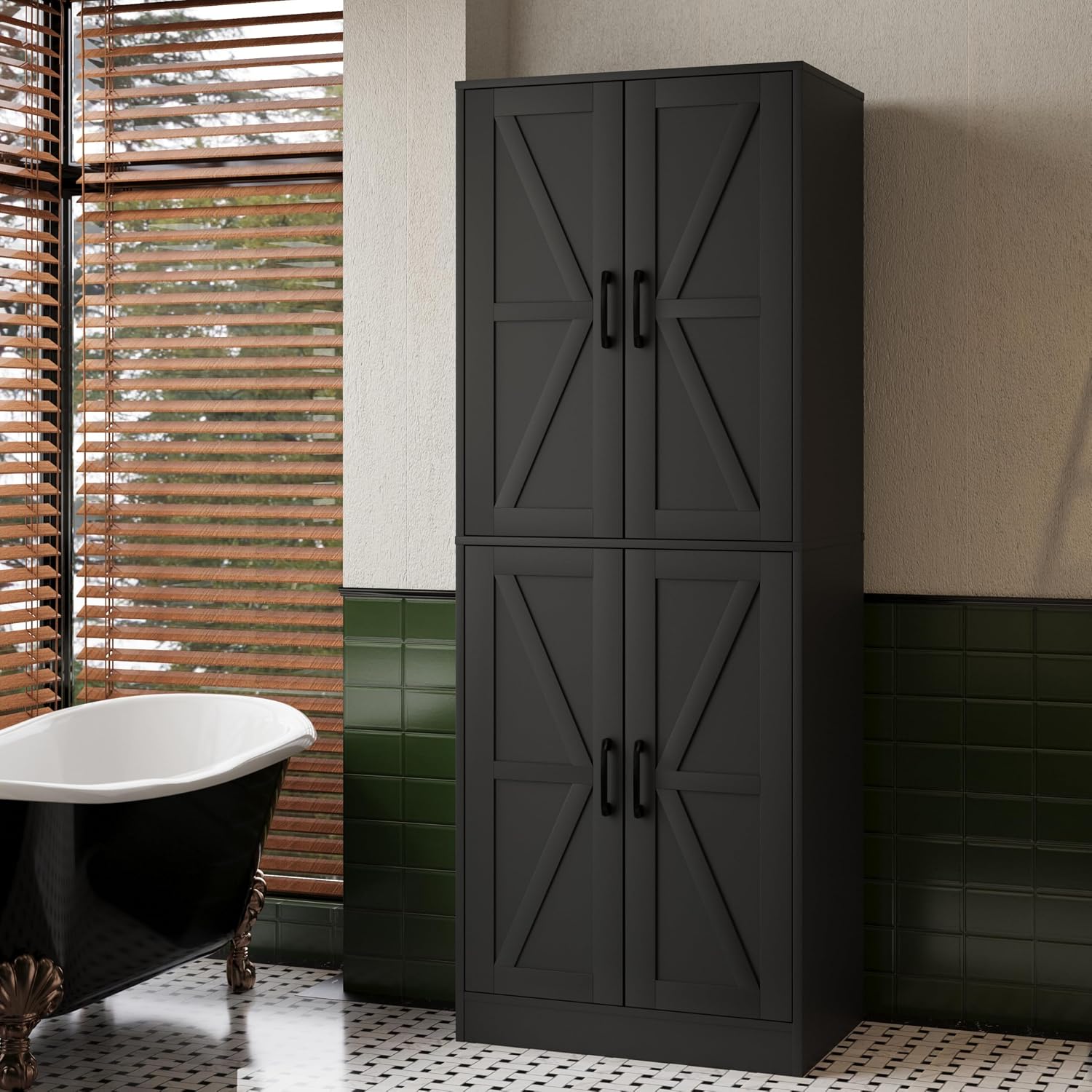 Storage Cabinet,Kitchen Pantry Cabinet,Kitchen Pantry Storage Cabinets with 4 Doors,Tall Kitchen Pantry with Adjustable Shelves,Cupboard for Kitchen,Pantry,Dining Room,Living Room and Bathroom,Black