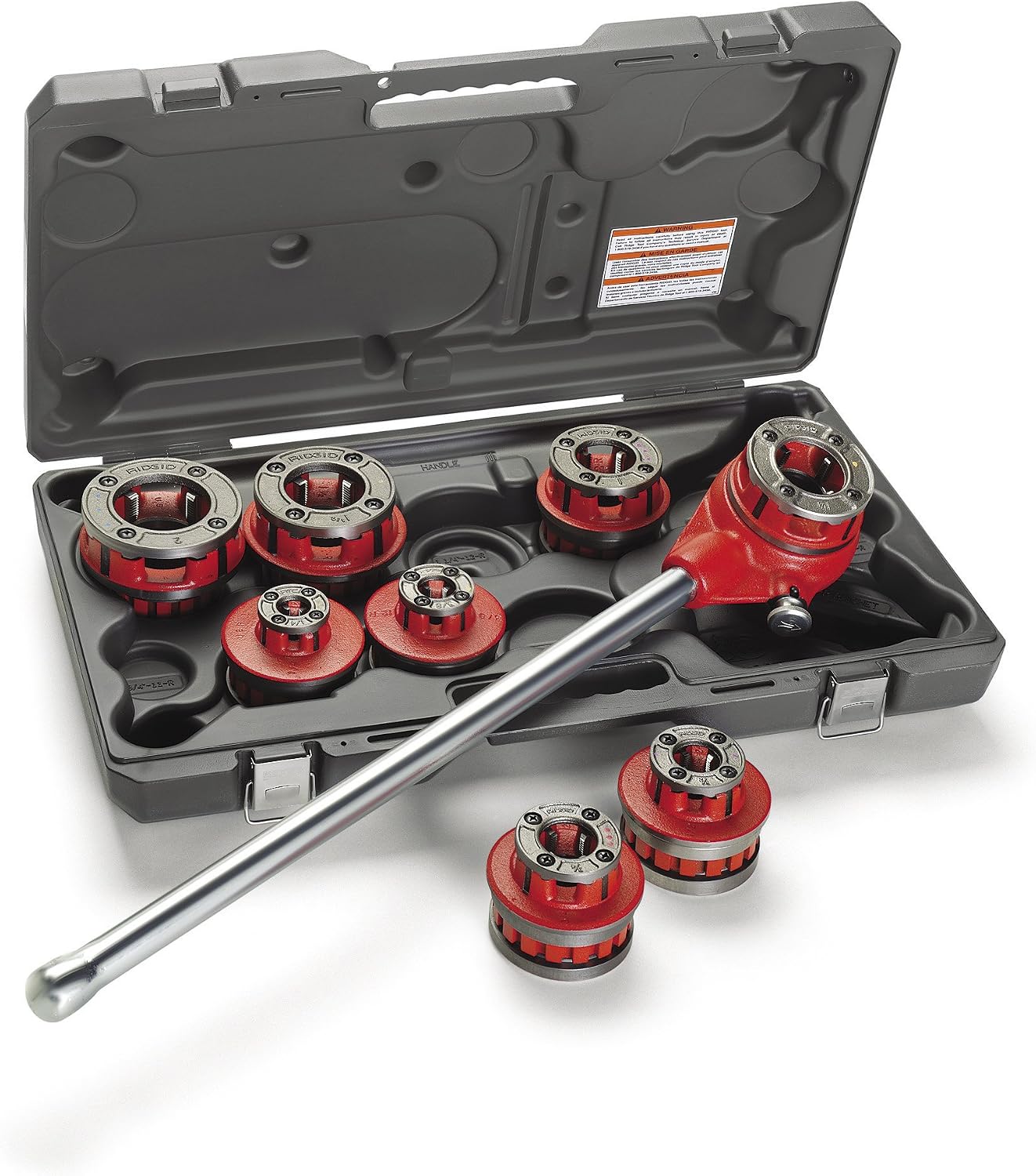 RIDGID 36475 Exposed Ratchet Threader Set, Model 12-R Ratcheting Pipe Threading Set of 1/2-Inch to 2-Inch NPT Pipe Threading Dies and Manual Ratcheting Pipe Threader with Carrying Case