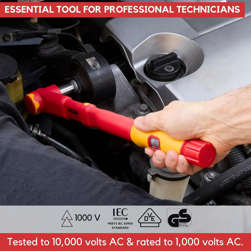FESA Electrician Insulated Torque Wrench - 1000V Electrician Torque Wrench w/Easy Torque Adjustment & Scale Display - Each Insulated Wrench Has ID for Traceability (1/2' Drive, 20-100 Nm Range)