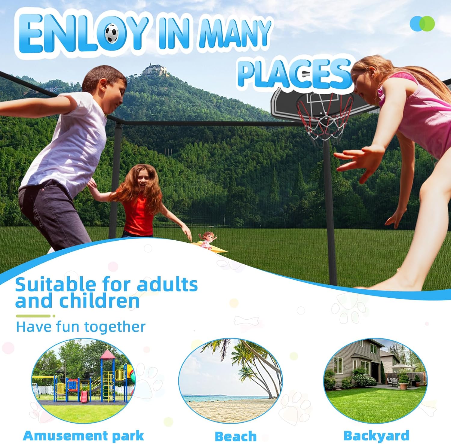 Tranpoline Outdoor 10FT 12FT 14FT 16FT Tranpoline for Kids & Adults,Recreational Tranpoline with Basketball Hoop,Safety Enclosure Net & Ladder