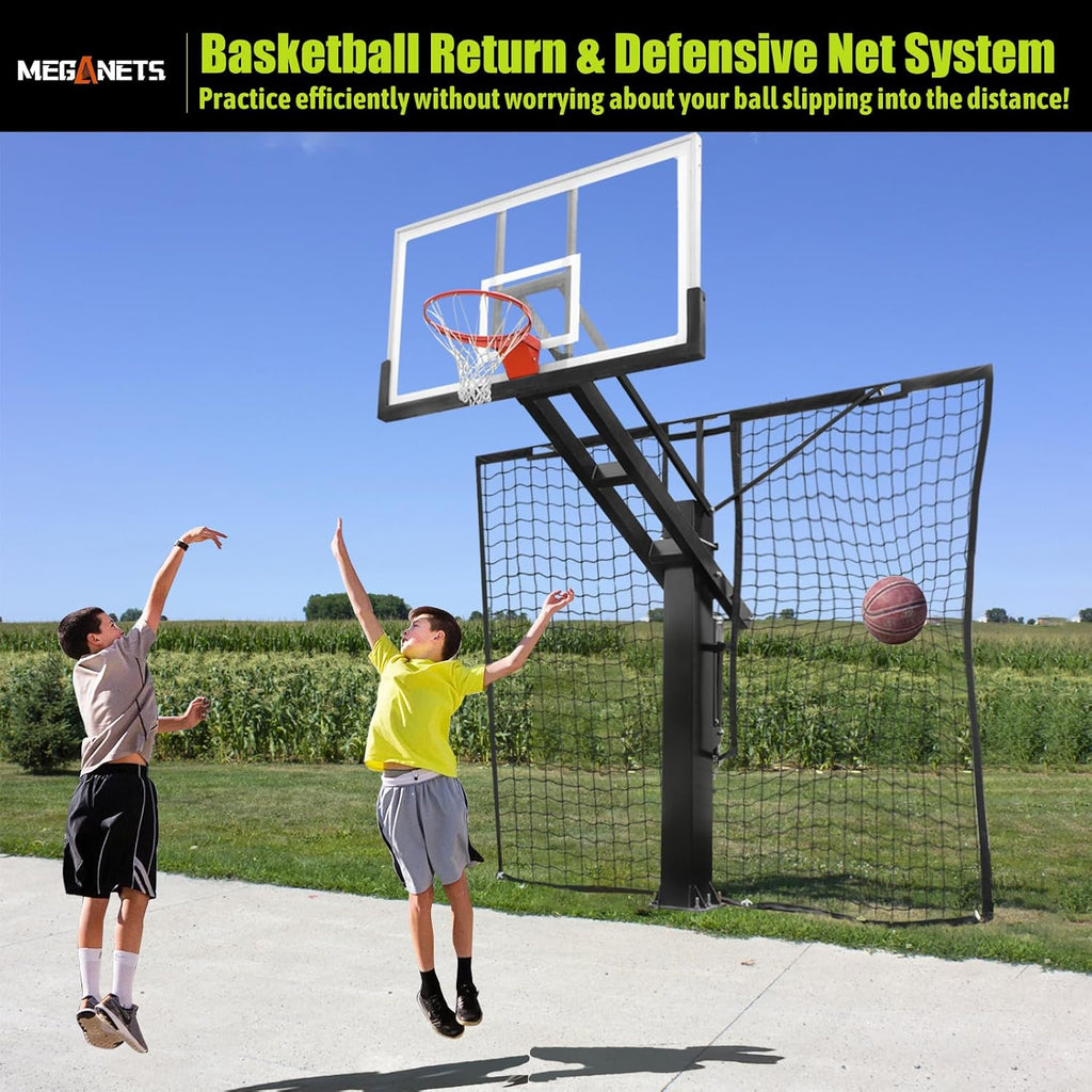 Heavy Duty Basketball Return Net 12FT X 10FT, UV-Resistant Yard Guard Backstop Net Basketball Return & Defensive Net System, Ball Net Catcher Suit for Square Poles