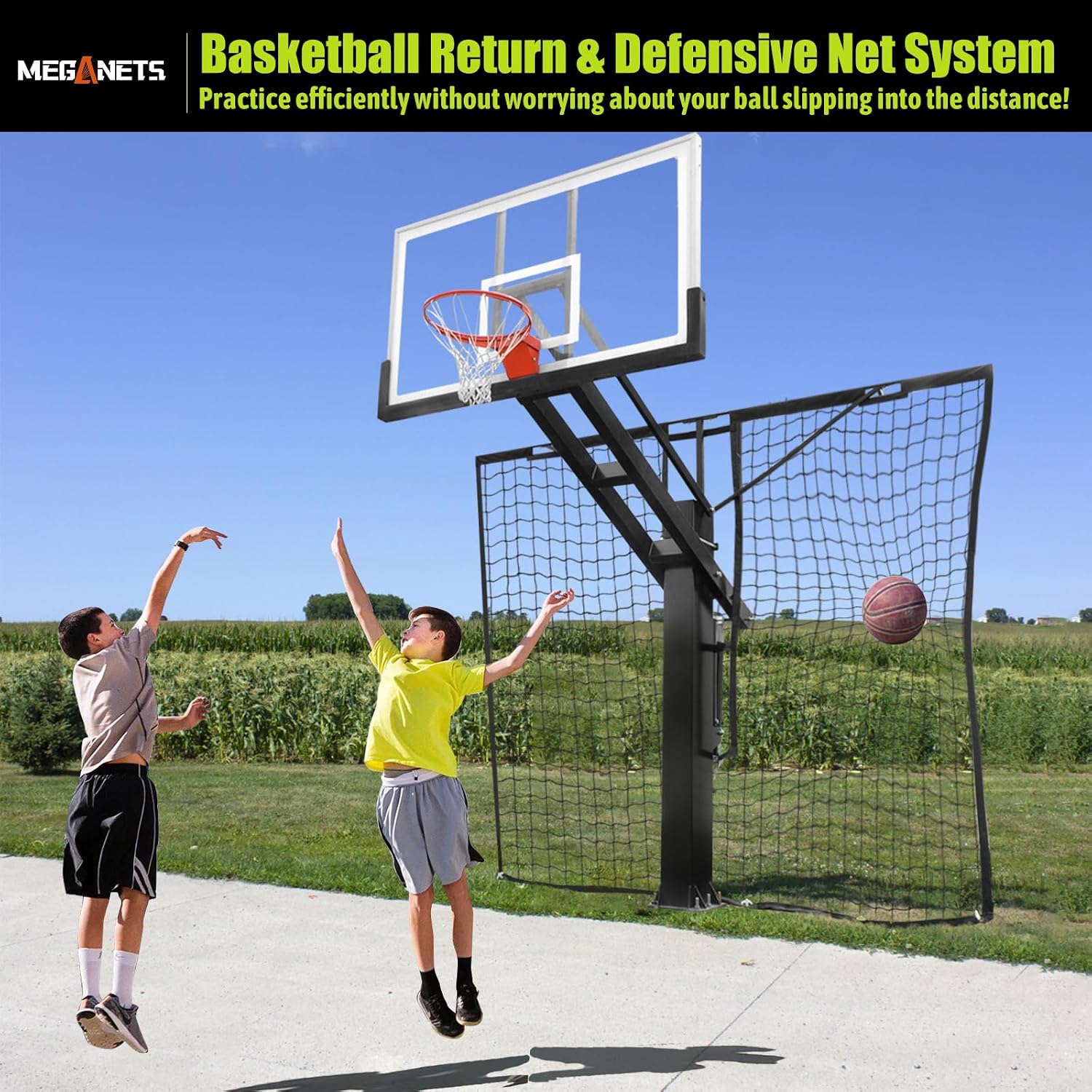 Heavy Duty Basketball Return Net 12FT X 10FT, UV-Resistant Yard Guard Backstop Net Basketball Return & Defensive Net System, Ball Net Catcher Suit for Square Poles