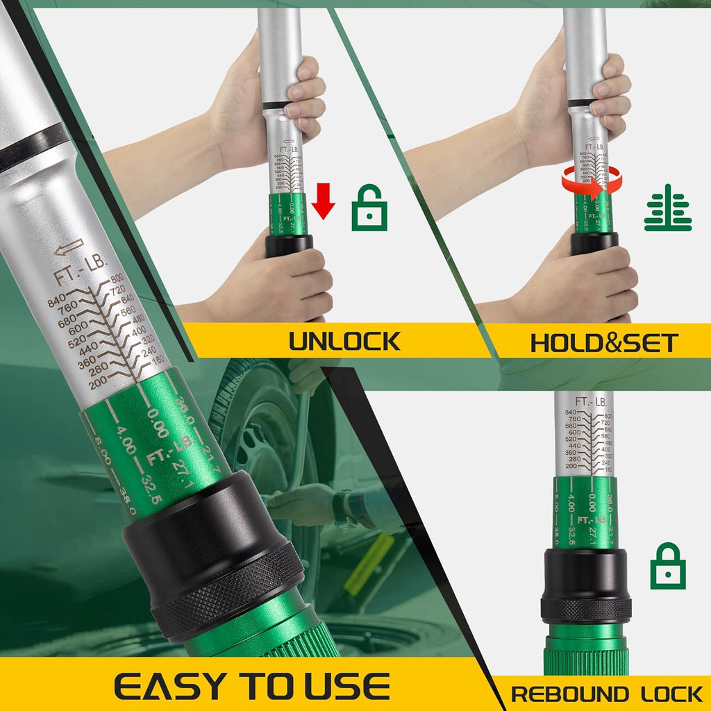 3/4-Inch Drive Click Torque Wrench, Dual-Direction Click Professional Torque Wrench 160-840FT.LB/135-815N.M, Dual Range Scales Graduated in FT.LB and N.M