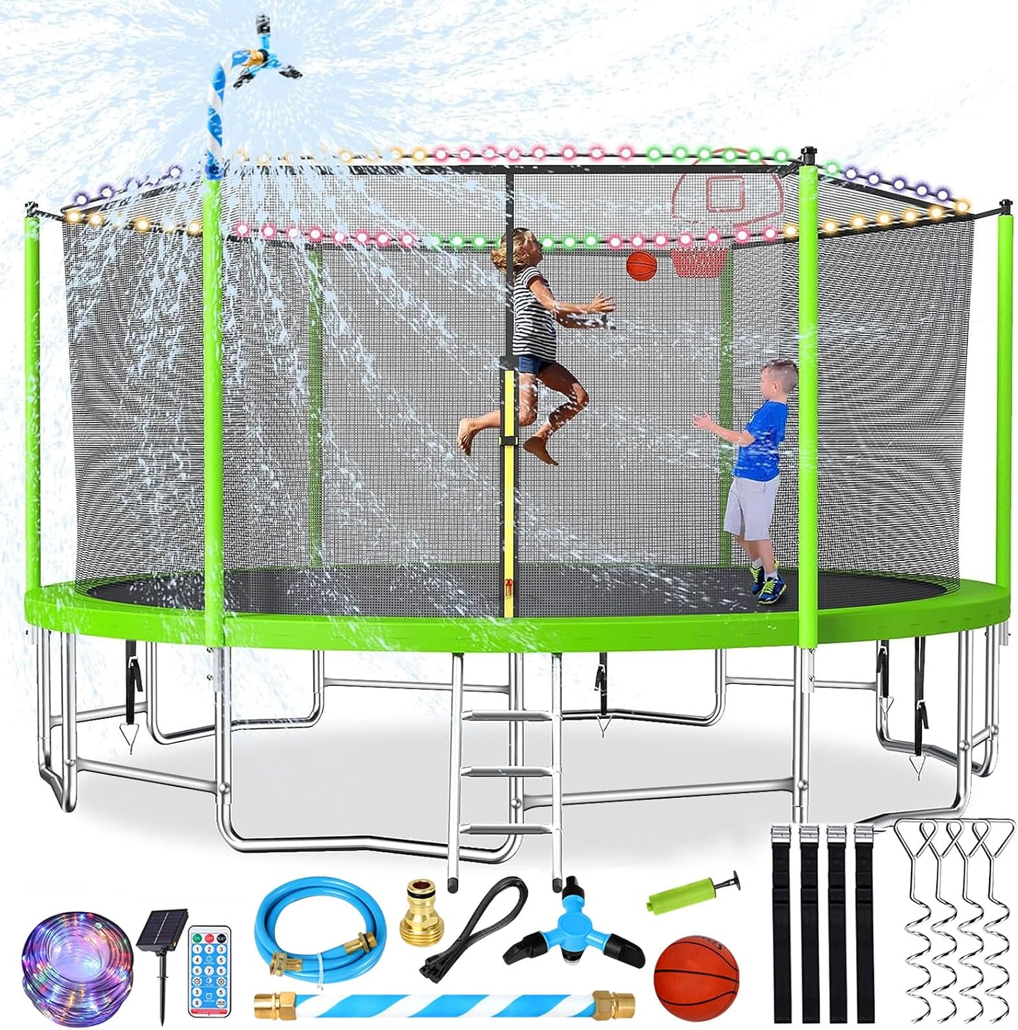 Lyromix Upgraded 16FT 15FT 14FT 12FT 10FT 8FT Trampoline Outdoor with Basketball Hoop and Net, Capacity for 4-6 Kids and Adults