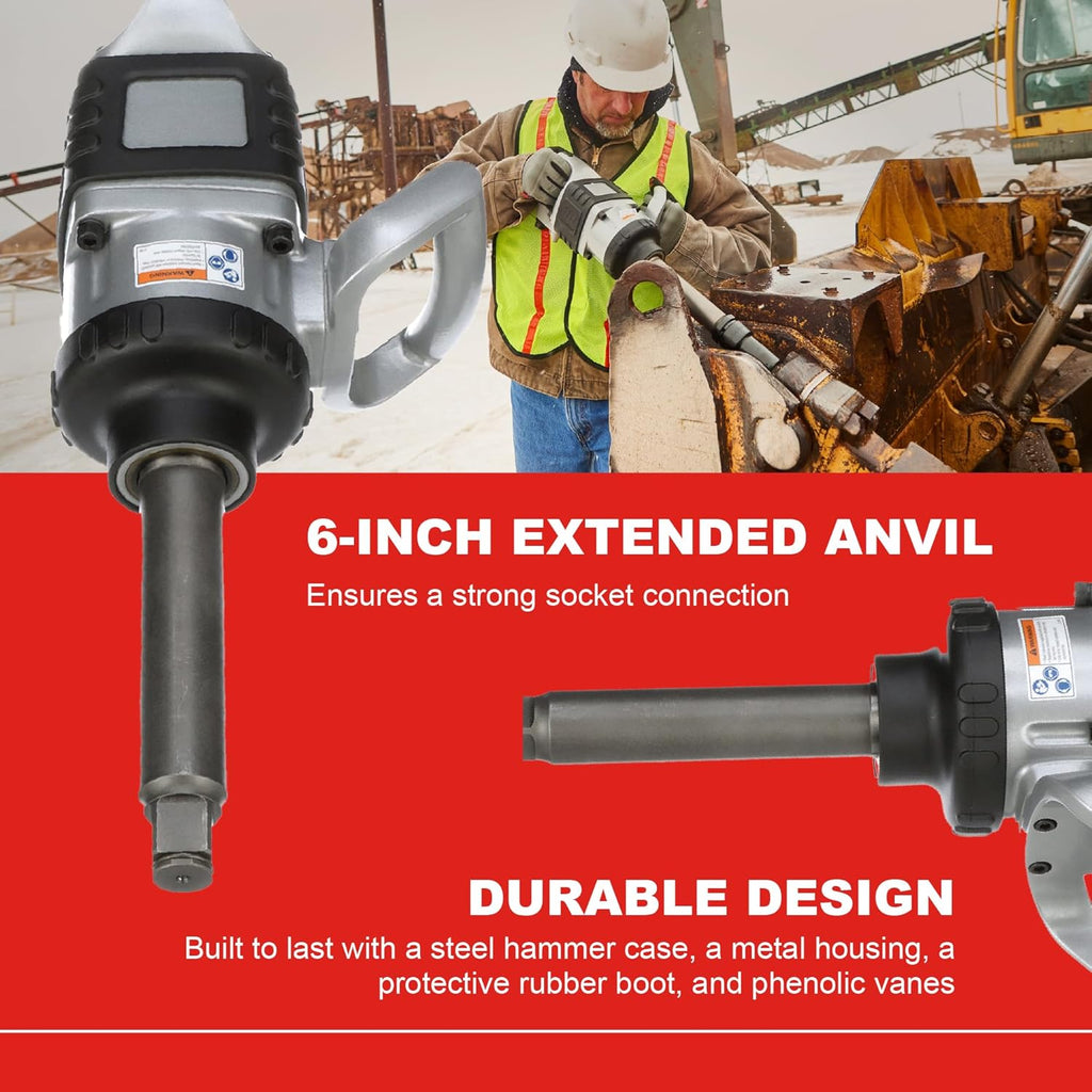 Ingersoll Rand 285B-6 1-Inch Cordless Pneumatic Impact Wrench with 6-Inch Extended Anvil and 2 Handles