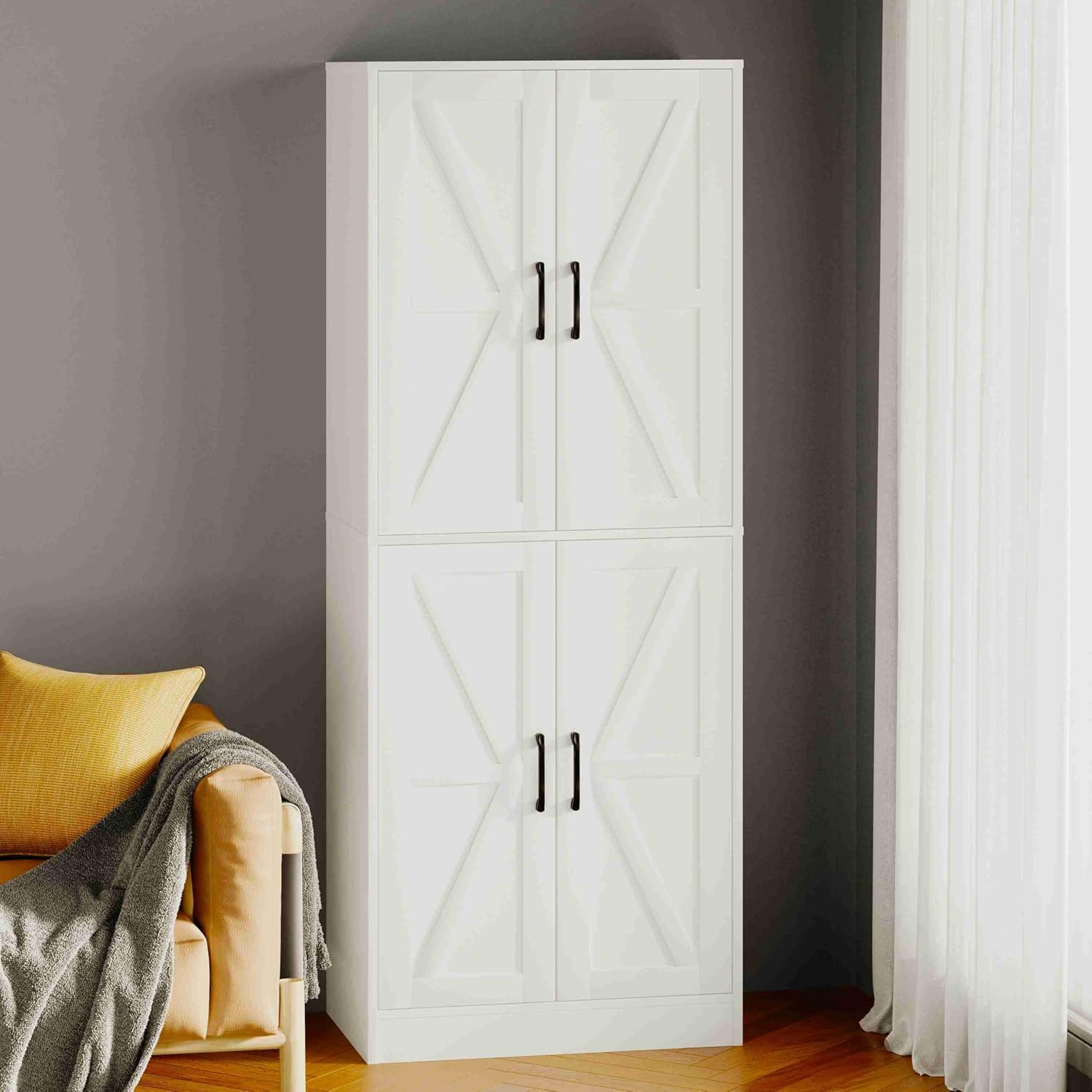 Storage Cabinet,Kitchen Pantry Cabinet,Kitchen Pantry Storage Cabinets with 4 Doors,Tall Kitchen Pantry with Adjustable Shelves,Cupboard for Kitchen,Pantry,Dining Room,Living Room and Bathroom,White