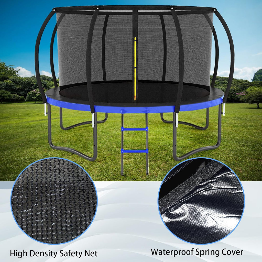12FT 14FT Trampoline for Adults/Kids - Outdoor Trampoline with Basketball Hoop, Curved Poles, Enclosure Net and Ladder, Heavy Duty Recreational Trampoline, ASTM Approval