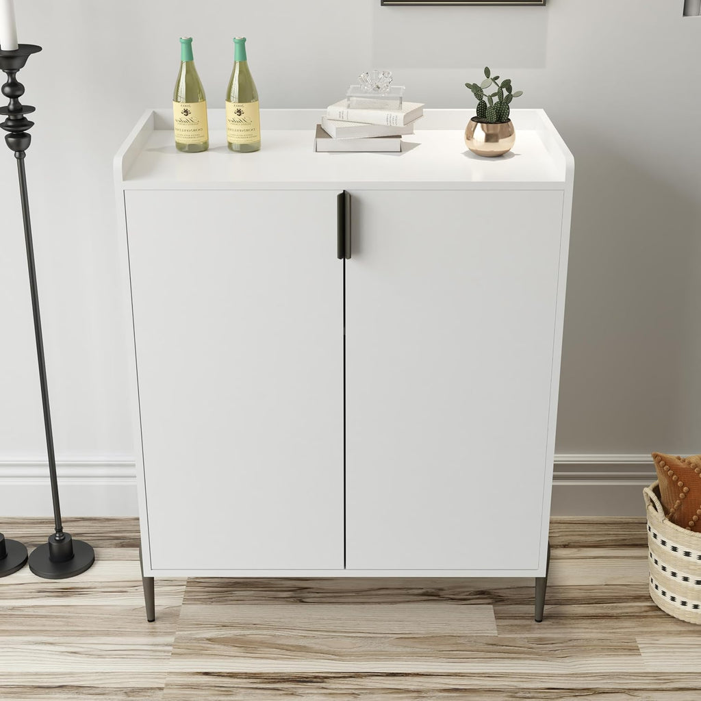 39' Moisture-Resistant Freestanding Storage Cabinet, Kitchen Storage Bakers Rack with Soft-Closing Hinge, Utility Food Cupboard with Wine Bottle Holder for Kitchen Dining Living Room, White