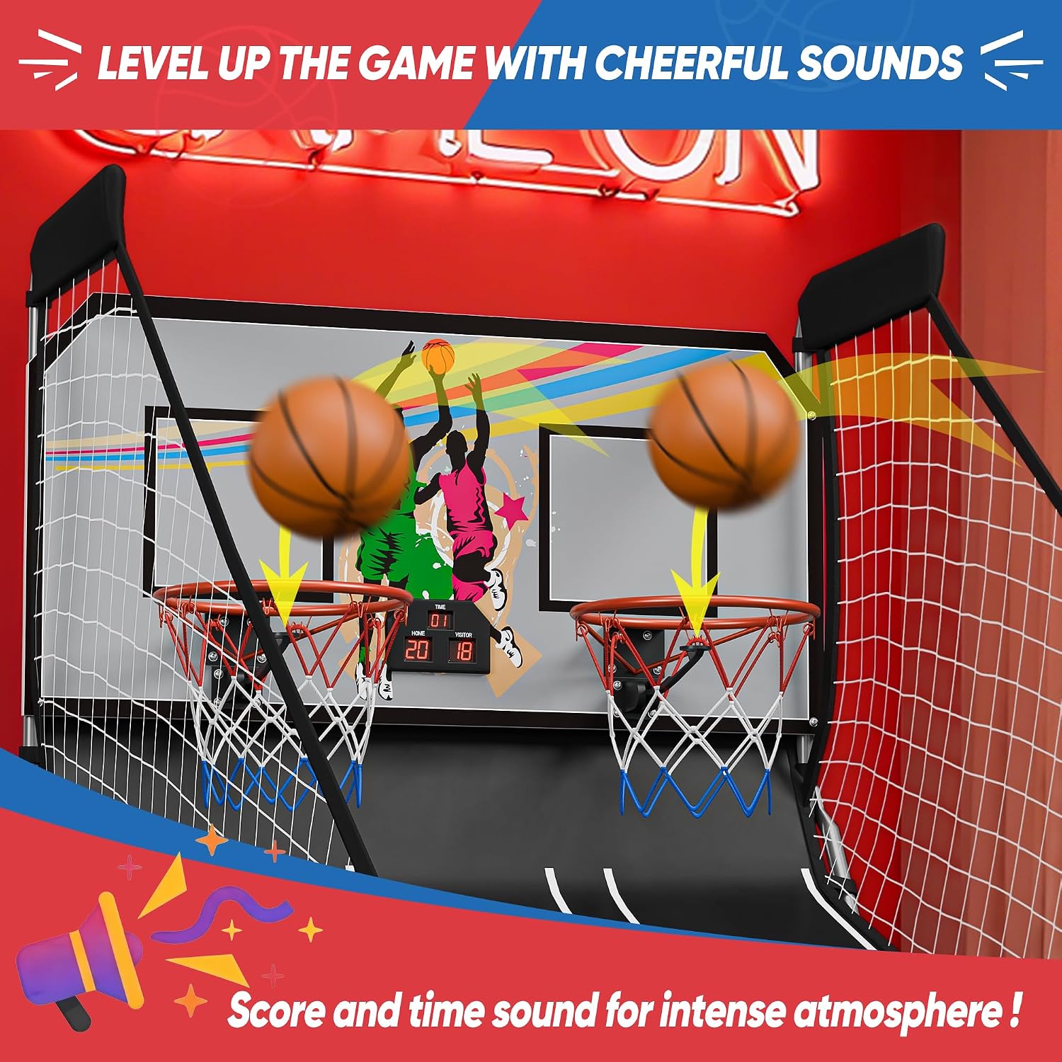Nova Microdermabrasion Foldable Indoor Basketball Arcade Game Double Shot 2 Player W/ 4 Balls, Electronic Scoreboard and Inflation Pump (Black)