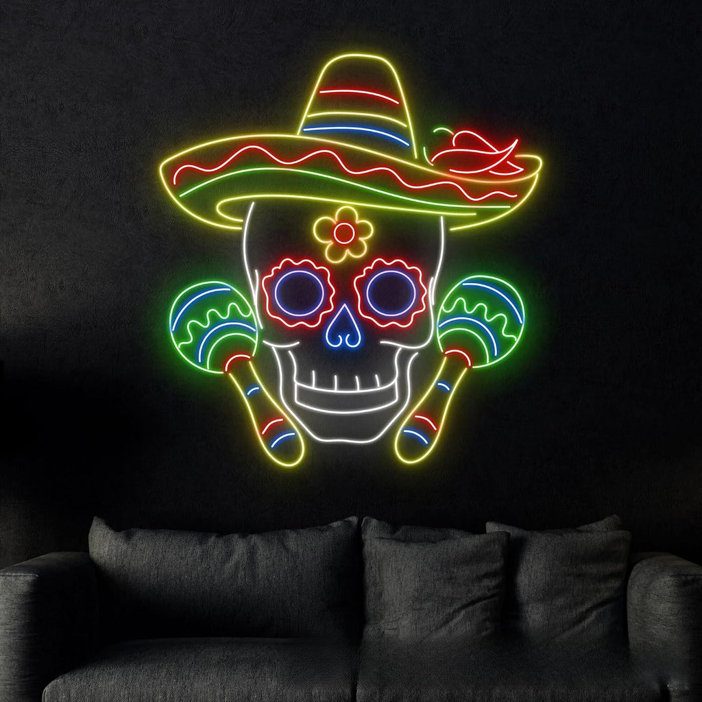 craftnamesign Skull Mexico Neon Sign, Skull Mexico Led Sign, Custom Neon Sign, Mexico Restaurant Neon, Mexican Culture Lover Gifts, Mexican Skull Wall Art