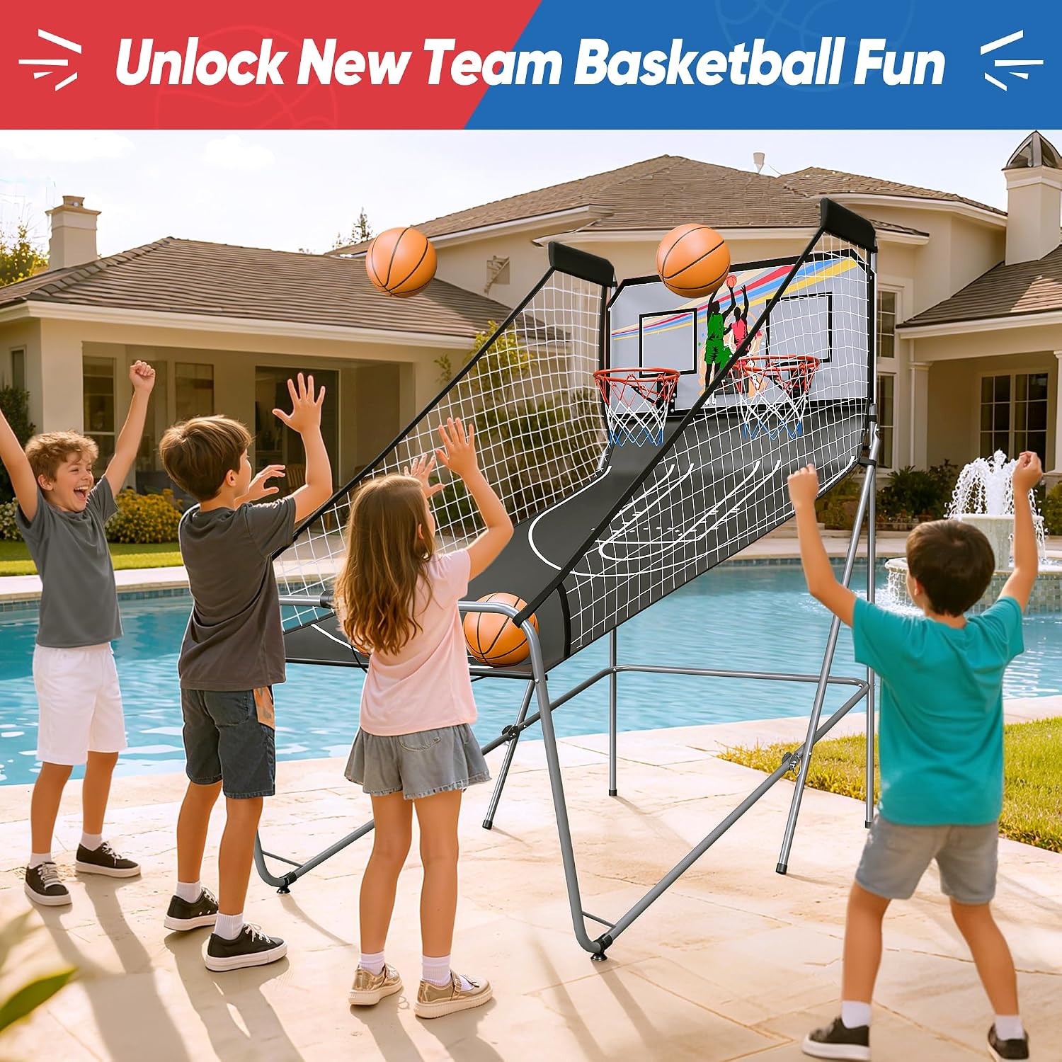 Nova Microdermabrasion Foldable Indoor Basketball Arcade Game Double Shot 2 Player W/ 4 Balls, Electronic Scoreboard and Inflation Pump (Black)