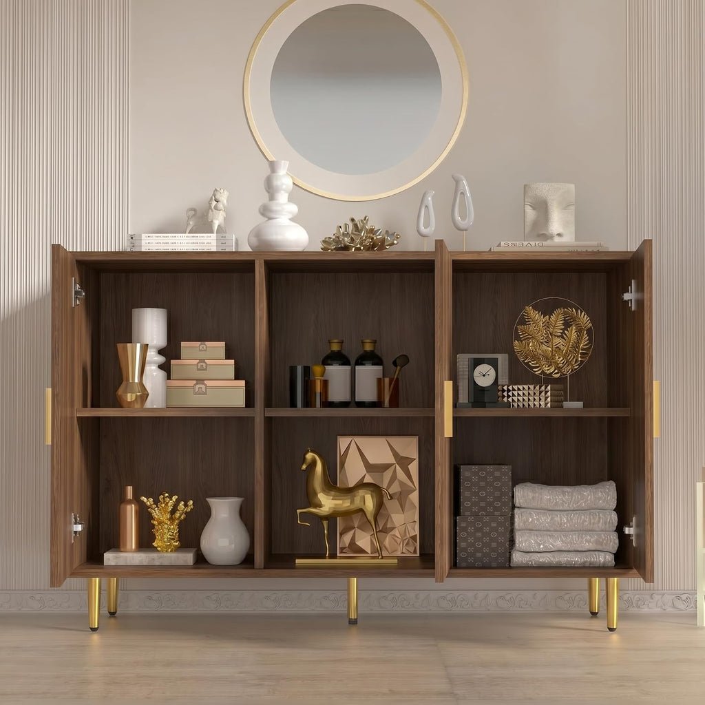DIYART Rustic Brown Sideboard Buffet Cabinet, Accent Coffee Bar Cabinet with 3 Doors, Entryway Cabinet for Living Room, Kitchen, Hallway