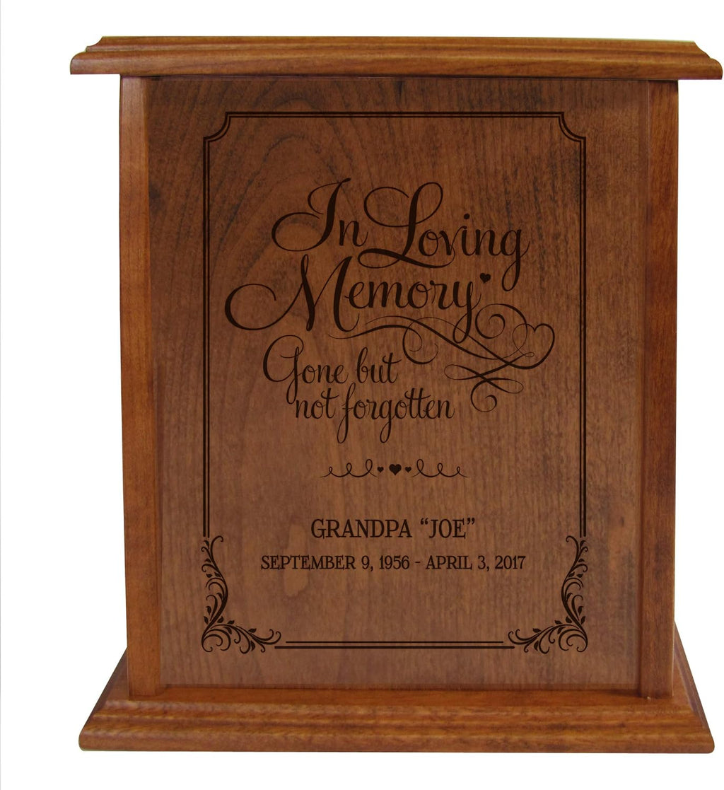 LifeSong Milestones Urns for Ashes Adult Male Urns for Human Ashes Adult Female Personalized Engraved Vertical Cremation Urns for Adult Ashes Cherry Wooden Box Funeral Urn - Gone But Not Forgotten