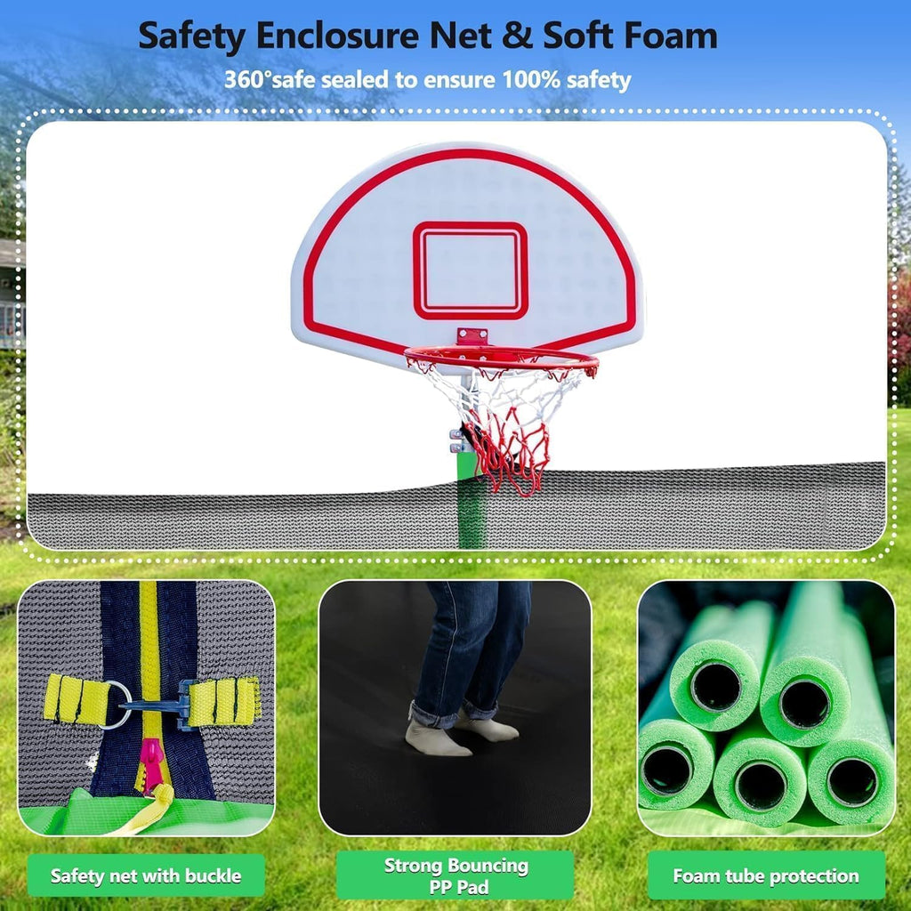 Lyromix Upgraded 16FT 15FT 14FT 12FT 10FT 8FT Trampoline Outdoor with Basketball Hoop and Net, Capacity for 4-6 Kids and Adults
