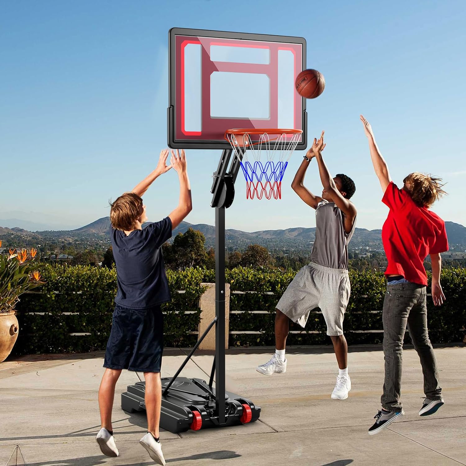 S AFSTAR Basketball Hoop, Max to 8.5 FT, 10 Adjustable Heights, 40' Shatterproof Backboard, 77 LBS Weight Bag Included, Portable Basketball Hoop for Kids, Youths & Adults
